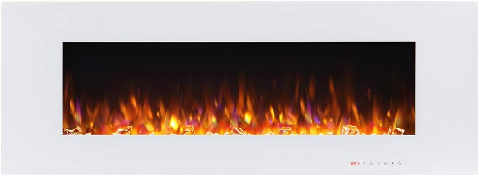 Valuxhome Electric Fireplace, 50 Inches Wall Mounted Fireplace (NOT for Recessed), Vent on The Top, Timer & Remote, Log & Crystal, Touch Screen, 1500/750W, Black