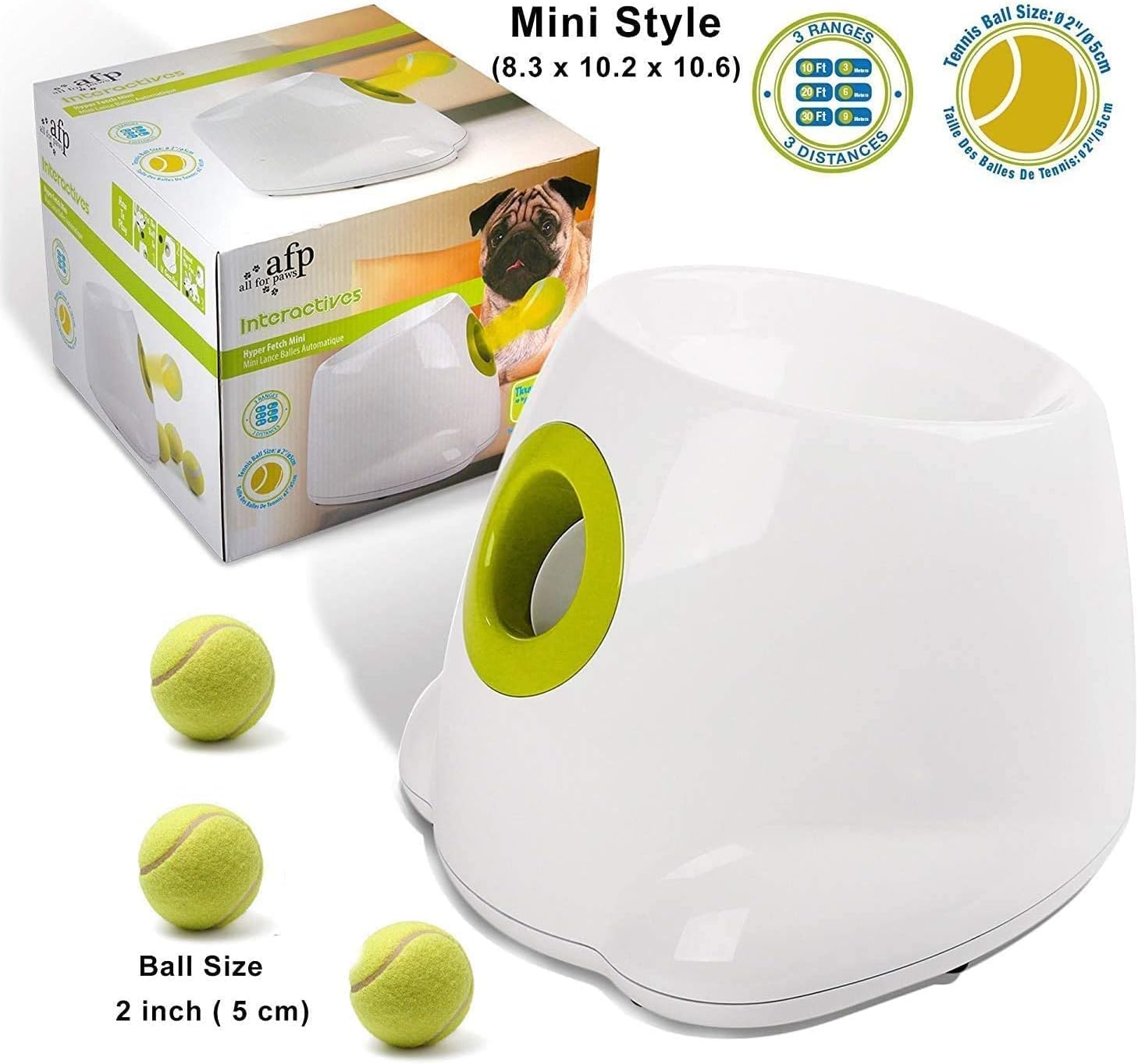 All for Paws Dog Automatic Ball Launcher for Small Dogs, Dog Tennis Ball Throwing Machine, 3 Balls Included