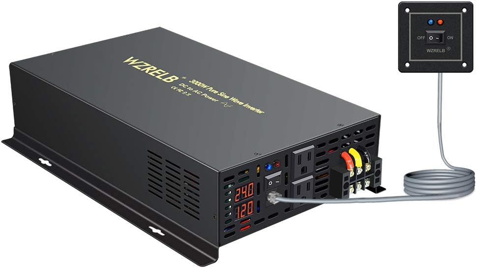 3000 Watt 24V DC Pure Sine Wave Power Inverter with Remote Control Switch, Dual 110V 120V AC Outlets, Automotive Back Up Power Supply Car Converter for RV Truck Boat Camping