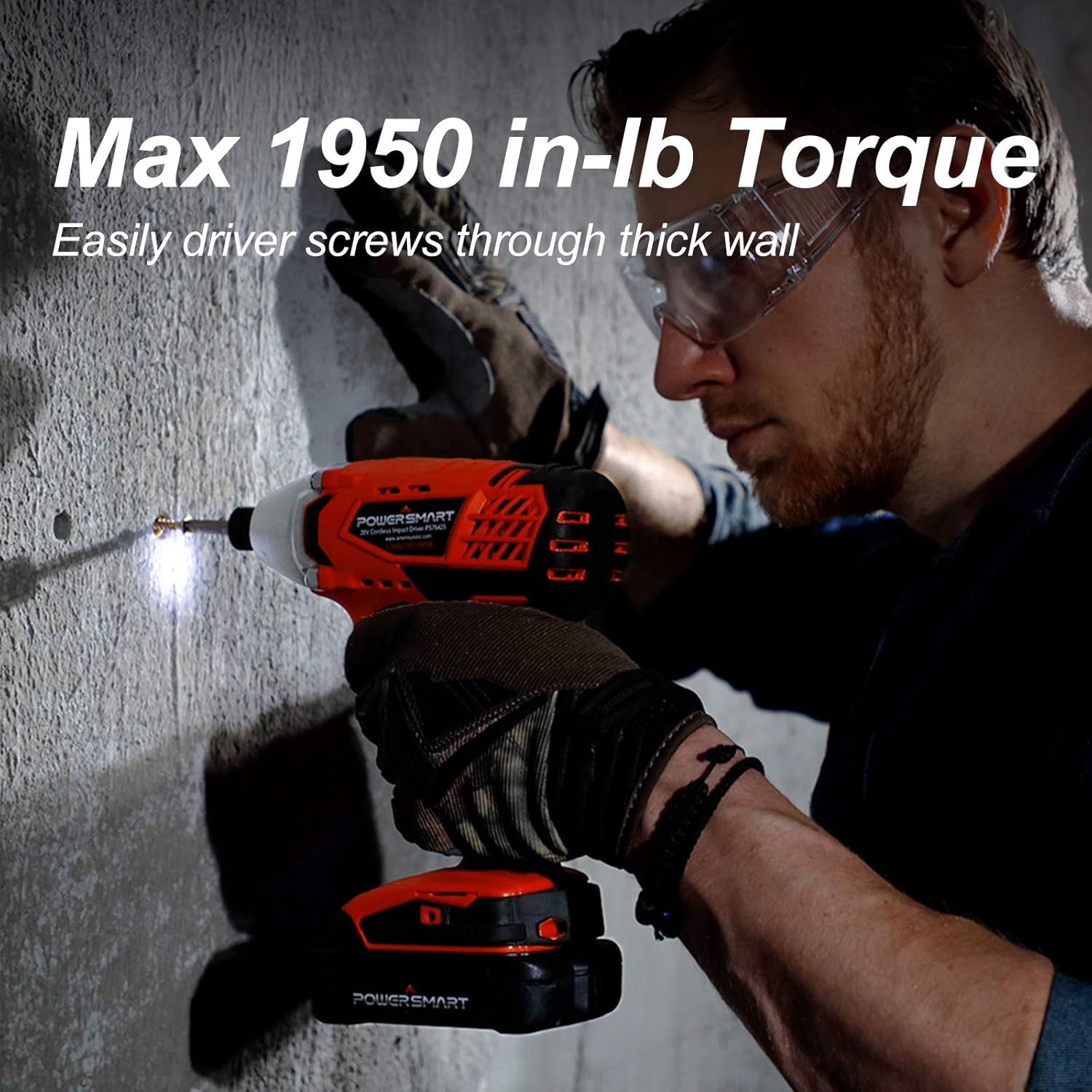 Impact Driver - 1/4 inch Hex Chuck, 1950 in-lbs Torque, 20V Lithium-ion Battery and Charger | PowerSmart Cordless Drill Driver