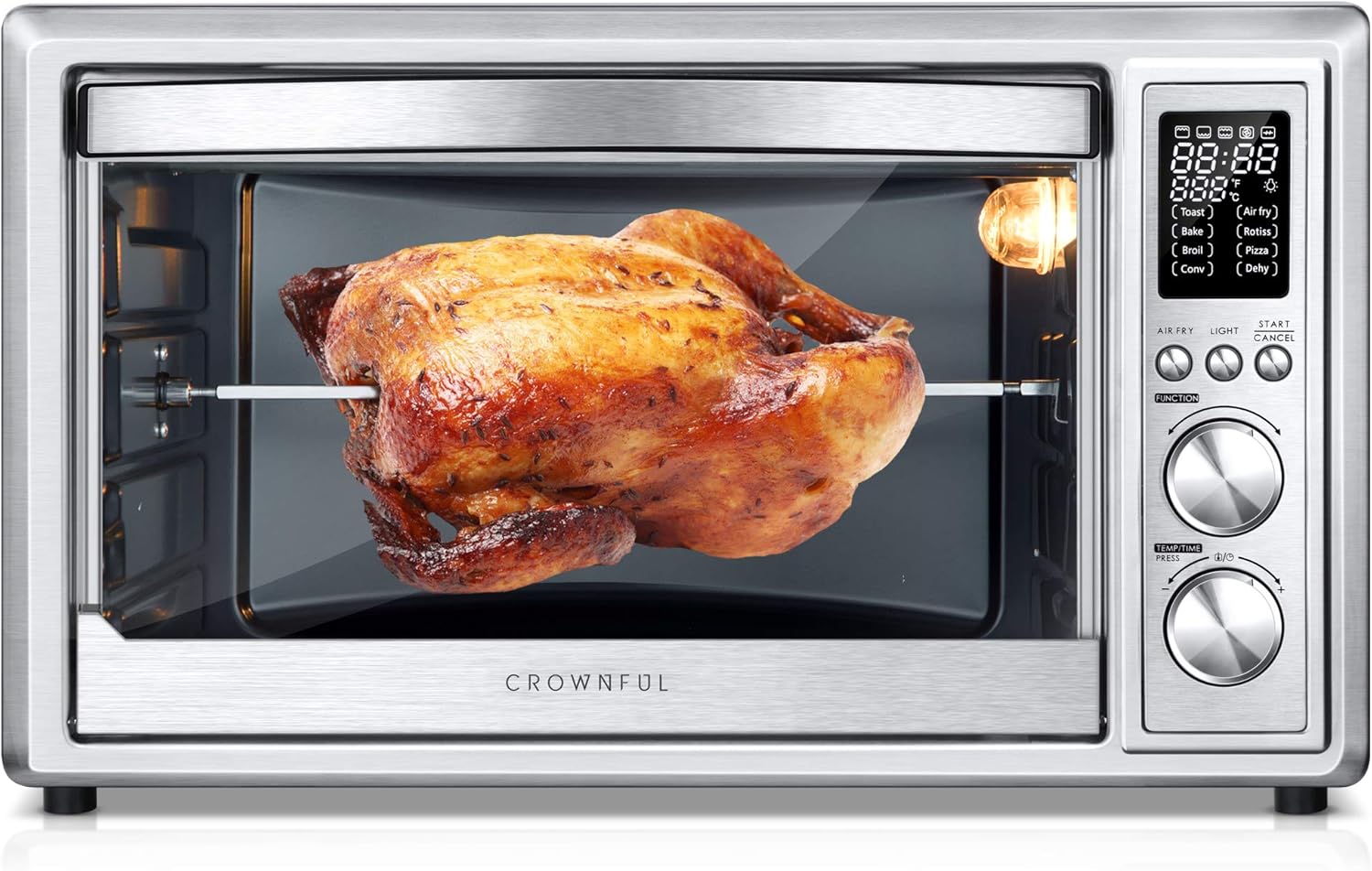 CROWNFUL Air Fryer Toaster Oven, 32 Quart Convection Roaster with Rotisserie & Dehydrator Combo Cooker, Accessories and Recipe Included, ETL Listed (Stainless Steel)