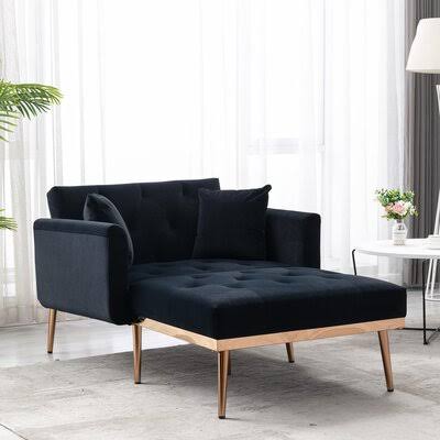 Chaise Lounge Accent Chair Mercer41 Fabric: Black Velvet