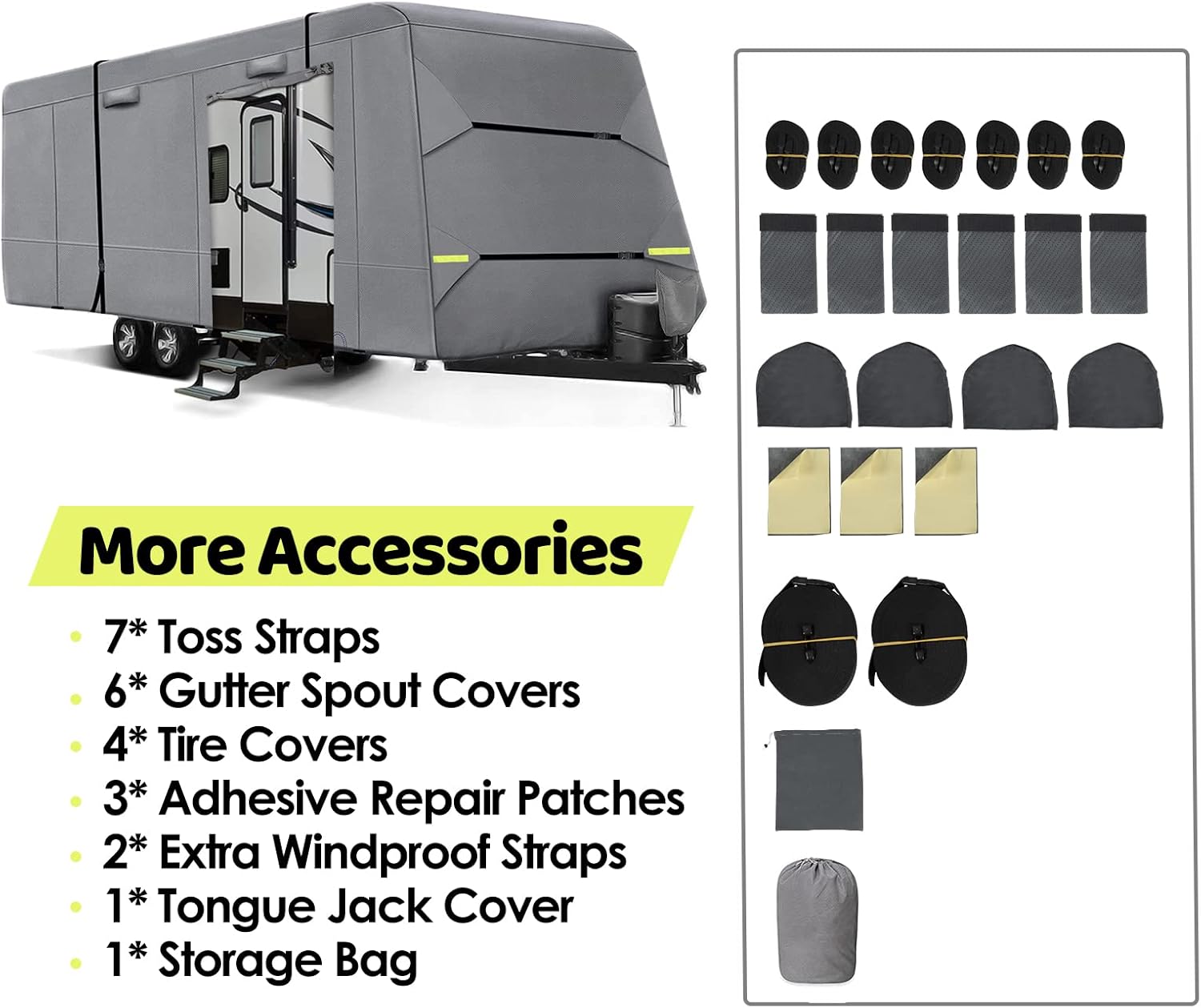NALONE 6 Layers RV Cover Upgraded Travel Trailer Cover fit for 14'-16', Anti-UV Windproof Camper Cover with Tie Cover & Gutter Cover&Tongue Jack Cover, Ripstop Extra Thick Motorhome RV Cover (14'-16')