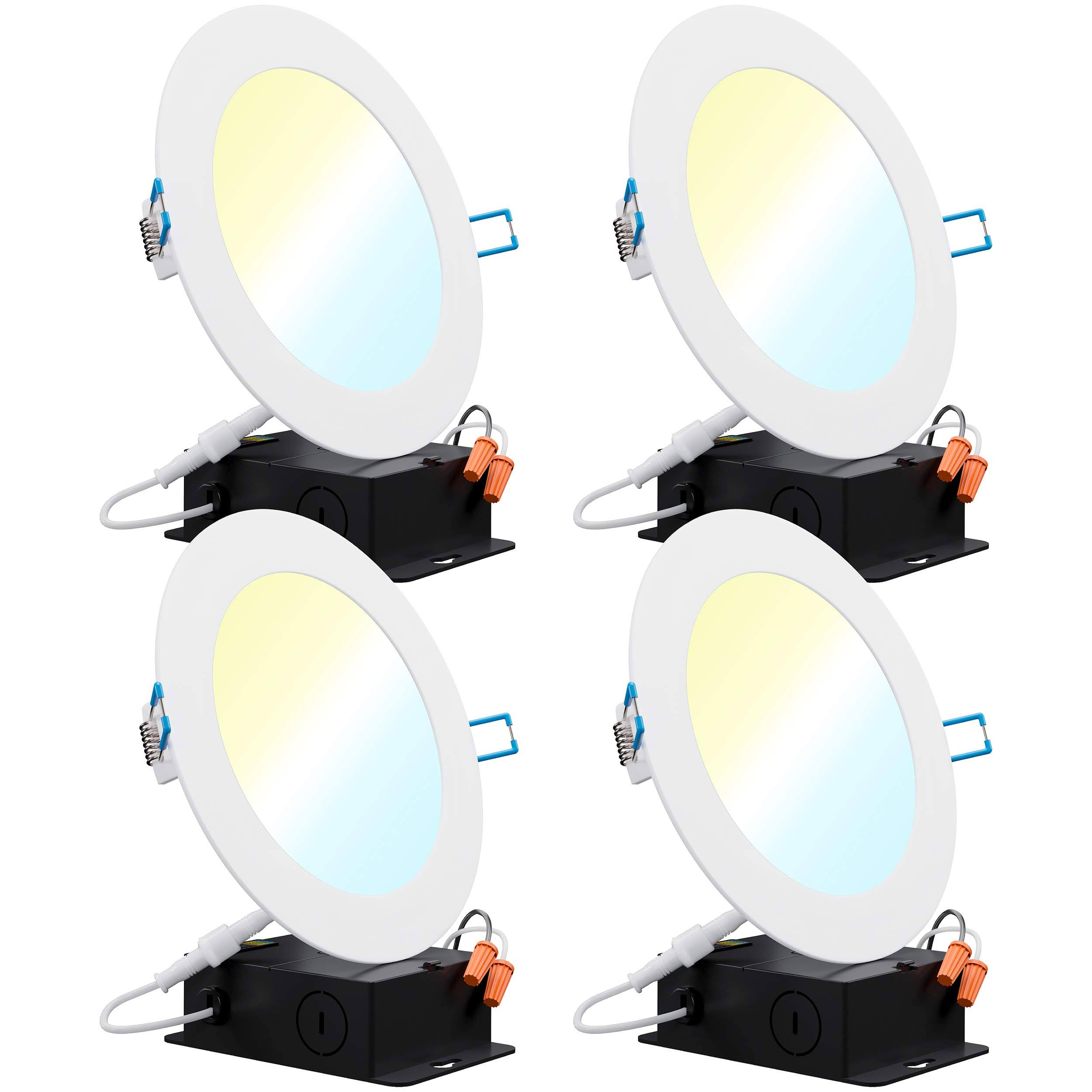 Sunco Lighting 4 Pack 6 inch Slim LED Downlight with Junction Box, Select from
