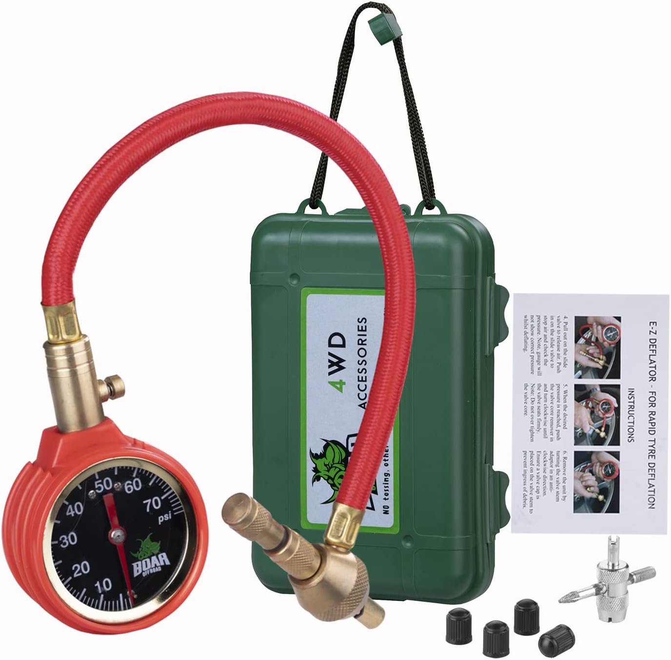 OFF ROAD BOAR Tire Deflators Air Down,Analog Tire Pressure Gaug,0-75PSI Easy to Read Dial with Accurate Rapid Release Button and Tire Repair Tools for Car,Motorcycle,Truck,RV, ATV,UTV,Vehicle Tires