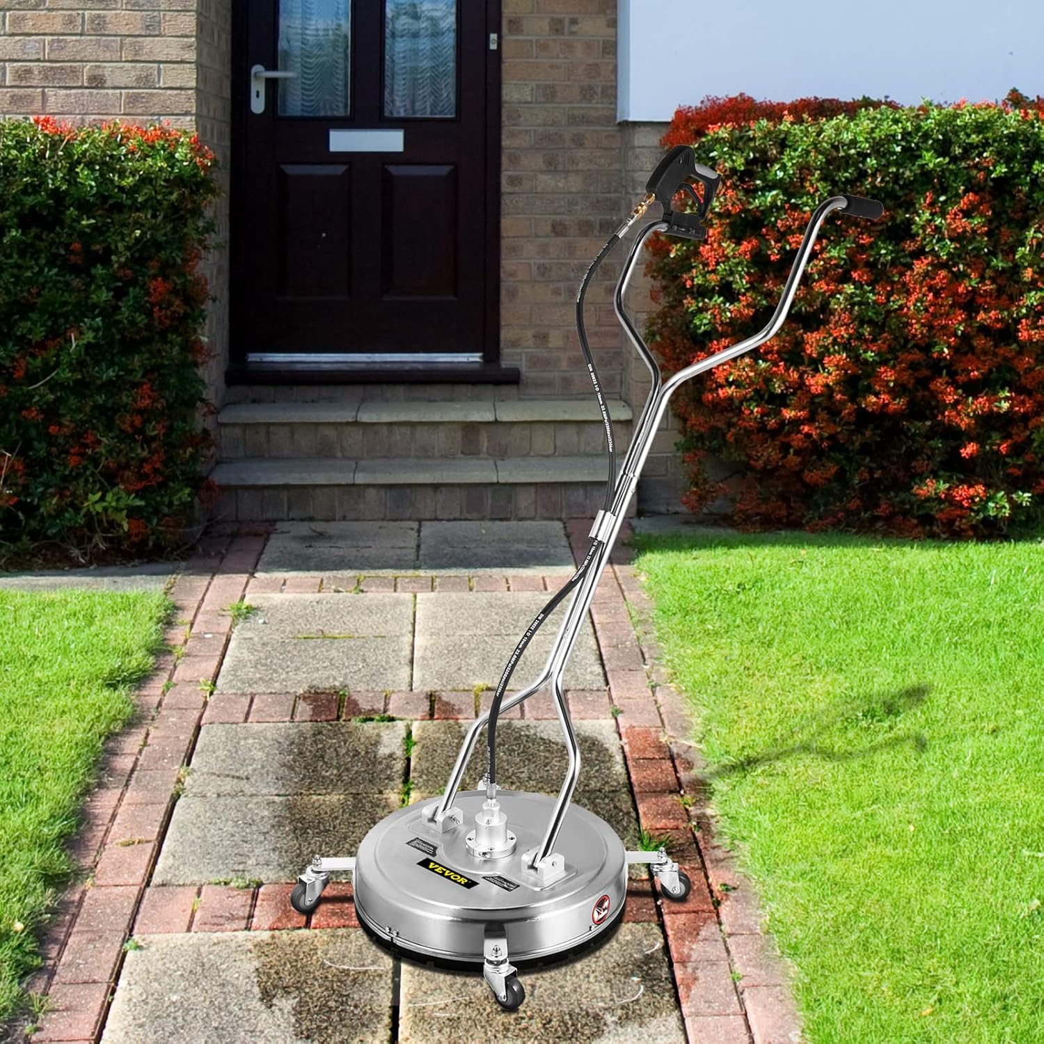 VEVOR Pressure Washer Surface Cleaner, 20'', Max. 4000 PSI Pressure by 2 Nozzles for Cleaning Driveways, Sidewalks, Stainless Steel Frame w/ Rotating Dual Handle, Wheels, Fit for 3/8'' Quick Connector