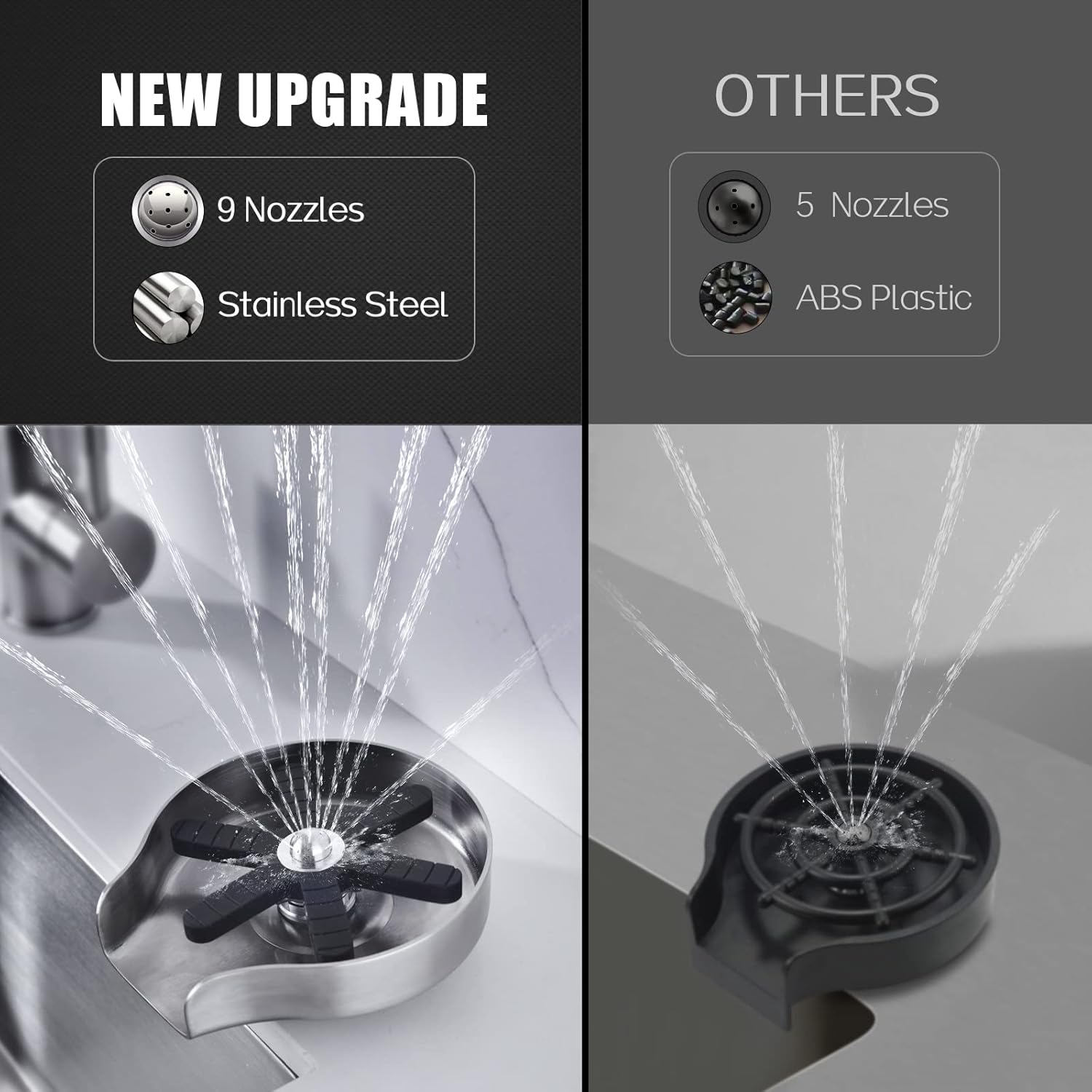 Tenzda Glass Rinser, Bar Glass Washer for Sink, Bottle Washer for Sink, Stainless Steel Cup Washer, Faucet Glass Rinser for Kitchen Sinks, Kitchen Sink Accessories