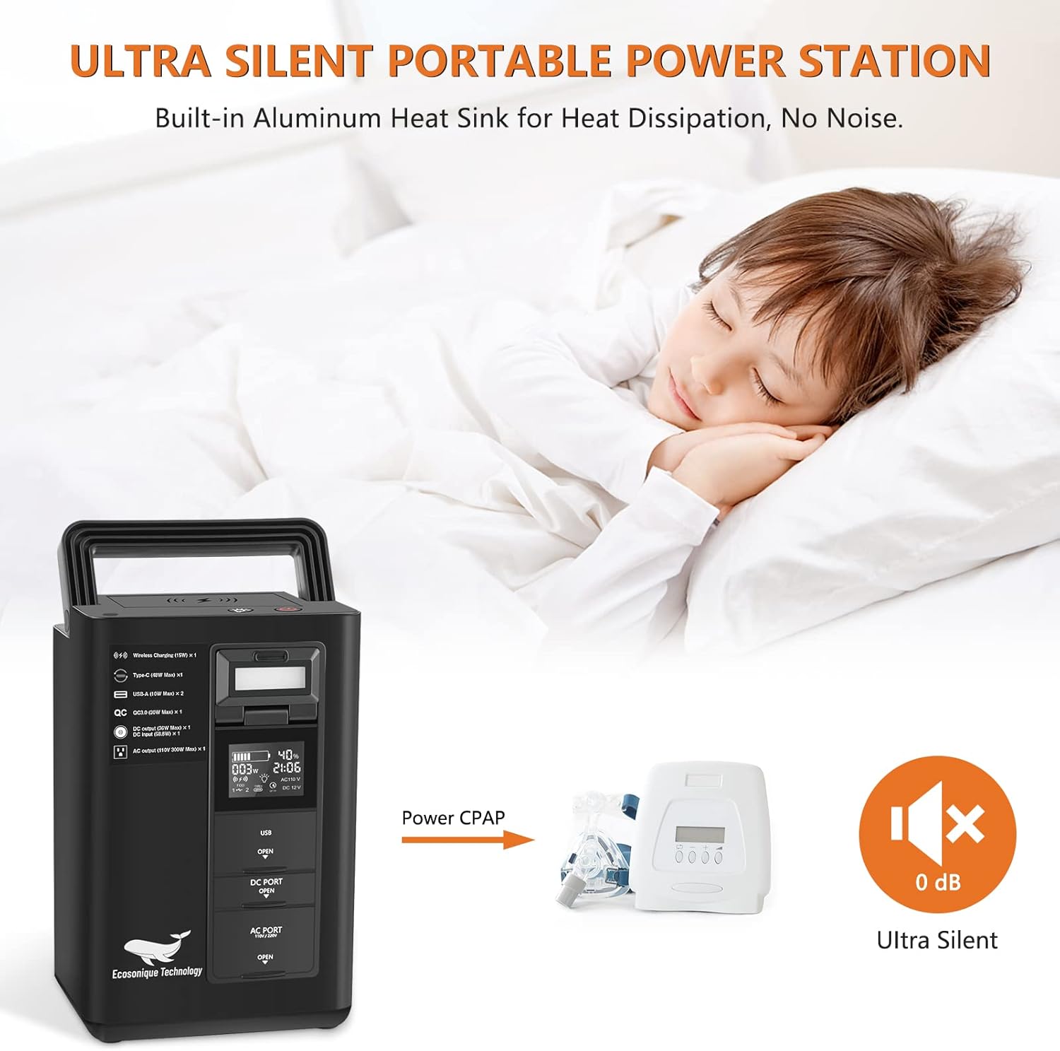 Portable Power Station, Solar Power Station, Camping Power Station 80000 mAh (296Wh) with Wireless Charger, PD, QC3.0 and 400W (peak 600W) AC 110v Battery Powered Outlet, Emergency/CPAP