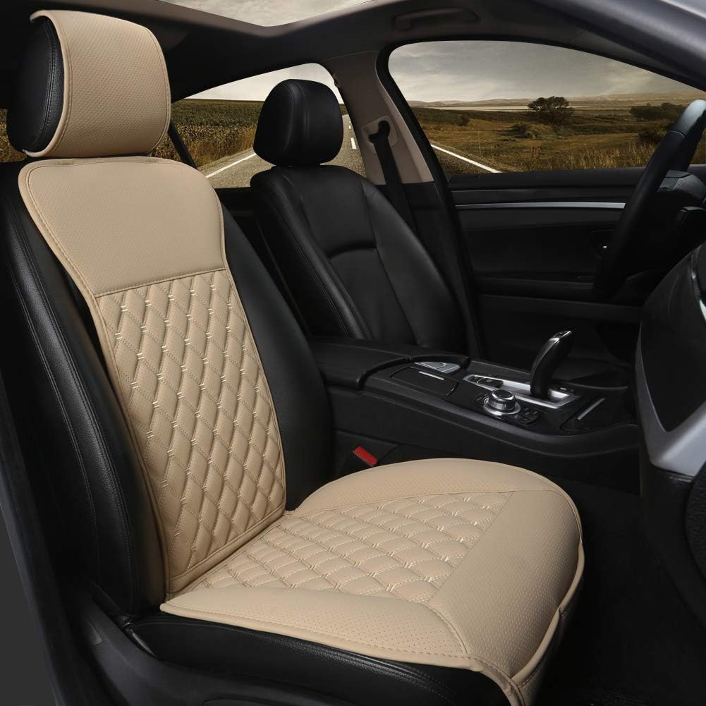 Black Panther Car Seat Cover,Breathable Universal PU Front Car Seat Protector,Non-Wrapped Bottom with Backrest (1PC- Beige)