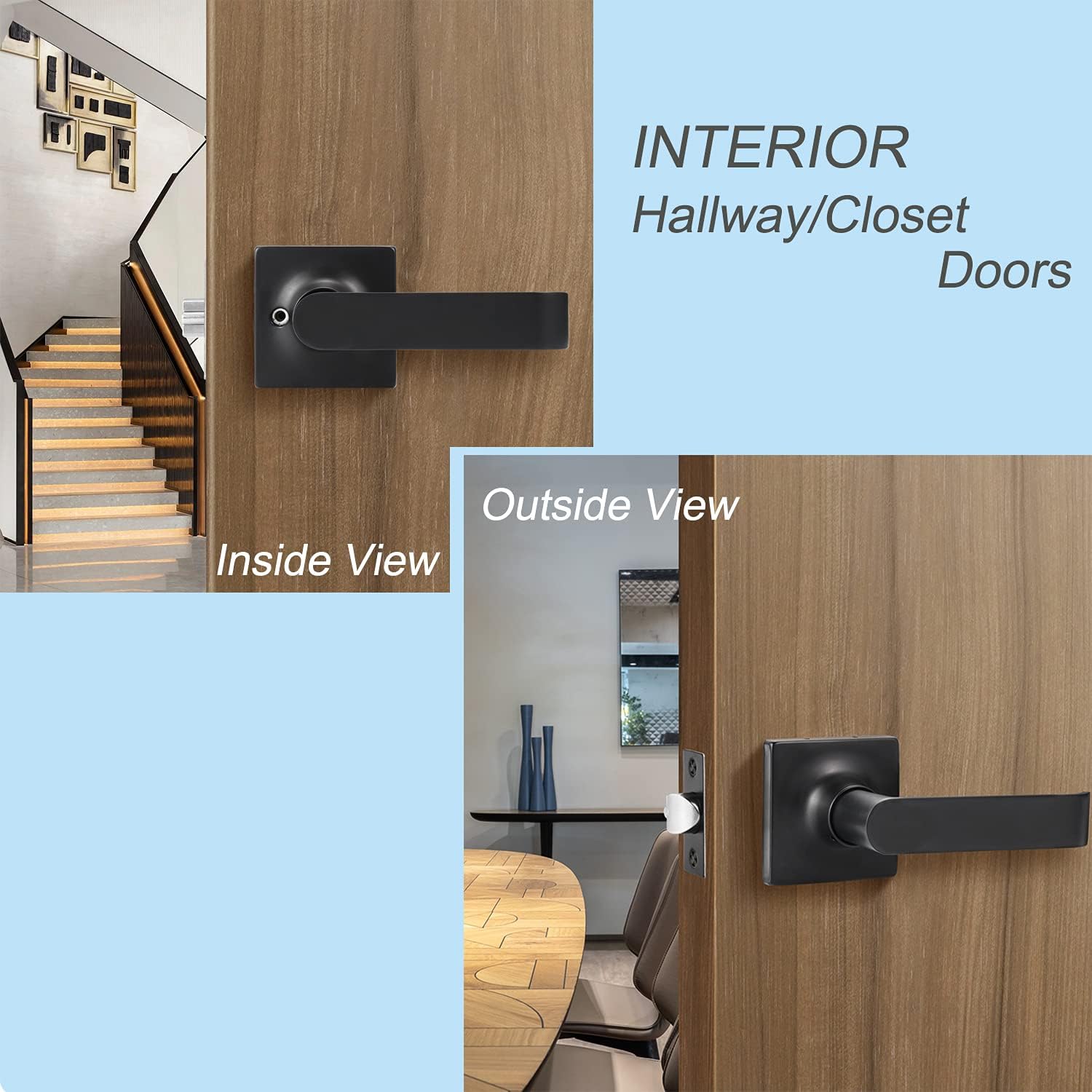 EHOMEWARE 5 Pack Black Door Handles, Matte Black Door Knobs Interior, Passage Door Knobs Keyless Hallway Closet Door Levers, Modern Door Hardware & Locks