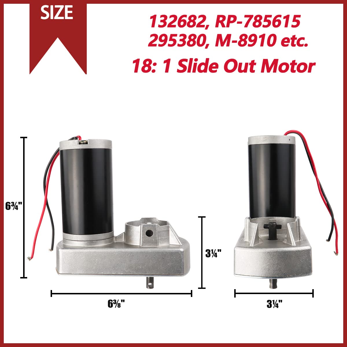 132682 RV Actuator Slide Out Motor (OEM), 18 : 1 Ratio Motor, Replace 295380, M-8910, RP-785615 Motor, Compatible with Most Actuators, Use with Through-Frame Slide Out System -3 Year Warranty