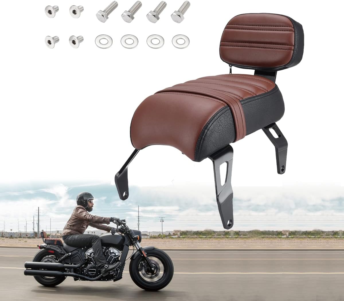 Detachable Passenger Seat Backrest , motorcycle seat , Compatible with Indian Scout Bobber 2018-2021 Replace OEM Number: 2882853-LNA (dark brown)