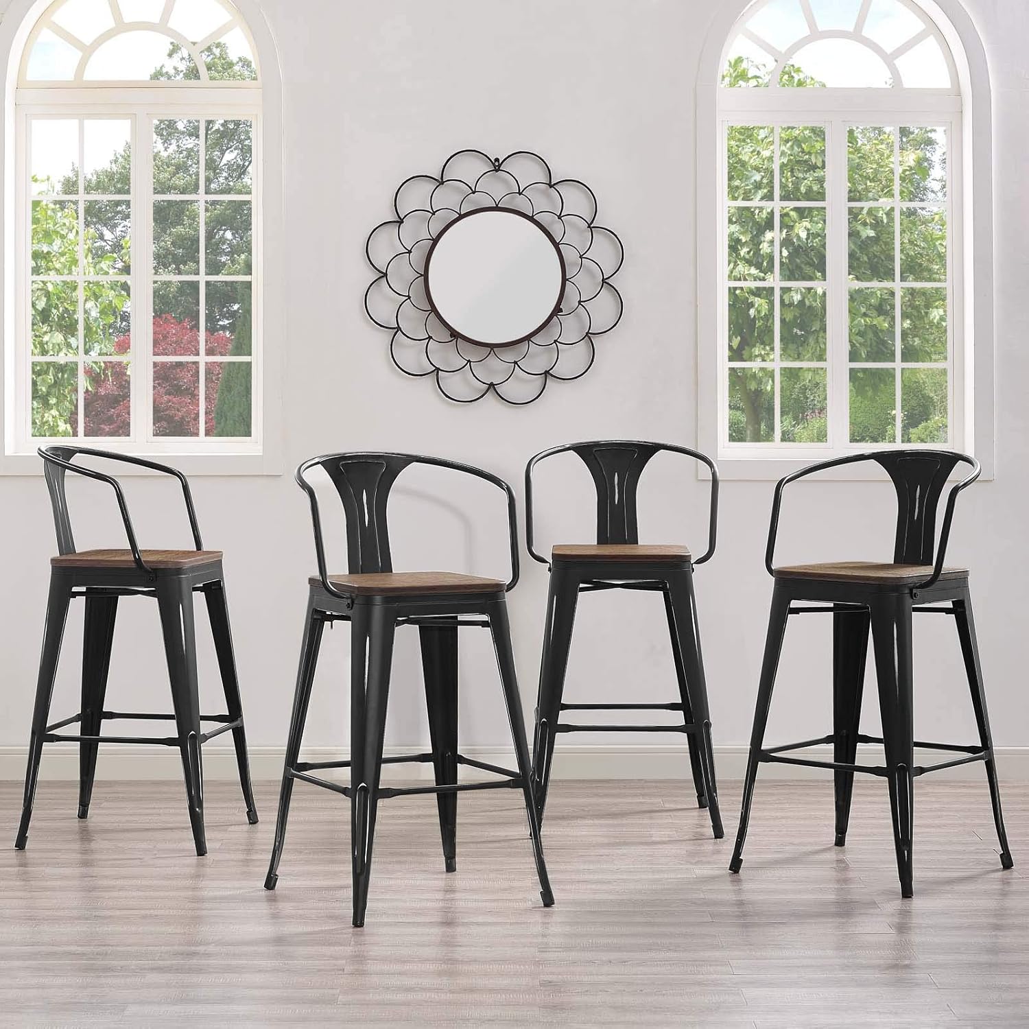 Modway Promenade Bar Stool Set of 4, Black