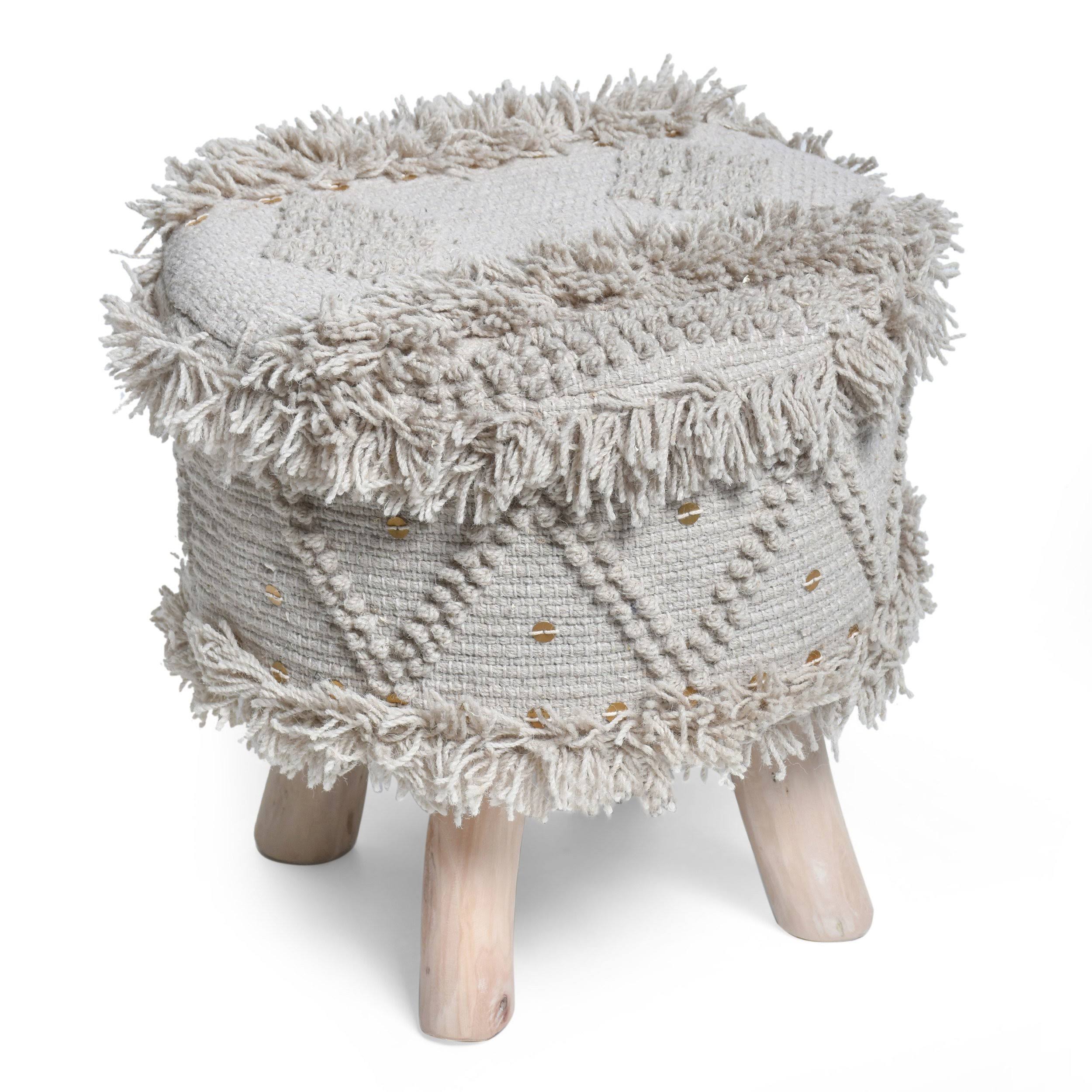 Edene Handcrafted Boho Fabric Stool with Metal Accents - Taupe
