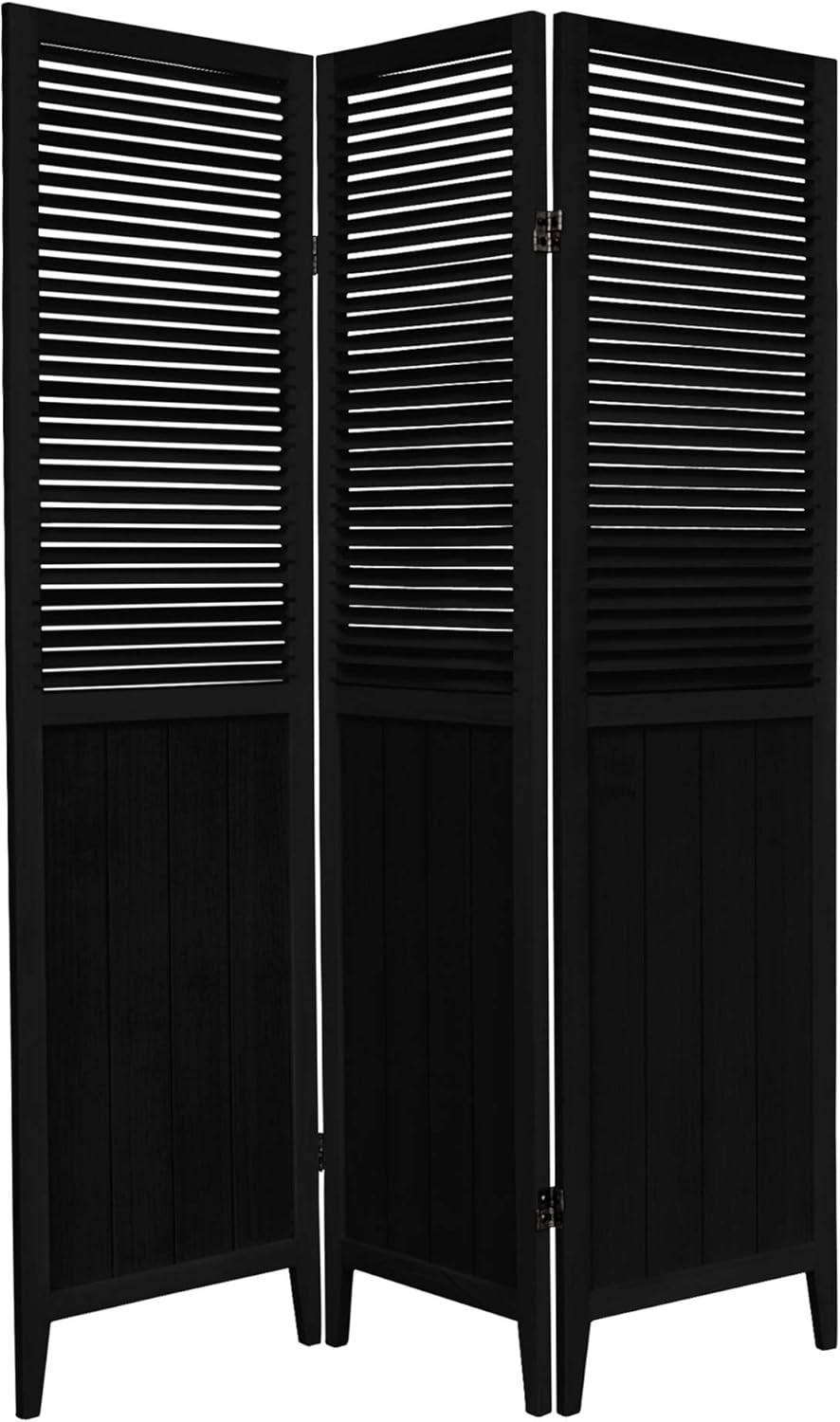 Oriental Furniture 6 ft. Tall Beadboard Divider - Black - 3 Panels