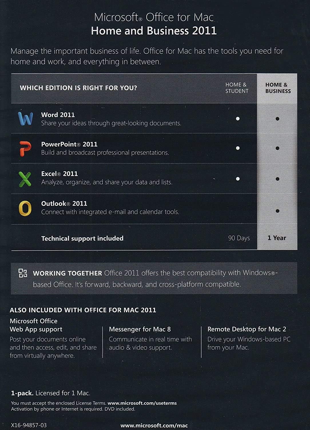 Office Mac Home and Business 2011 - 1MAC/1User W6F-00063 (Disc Version)