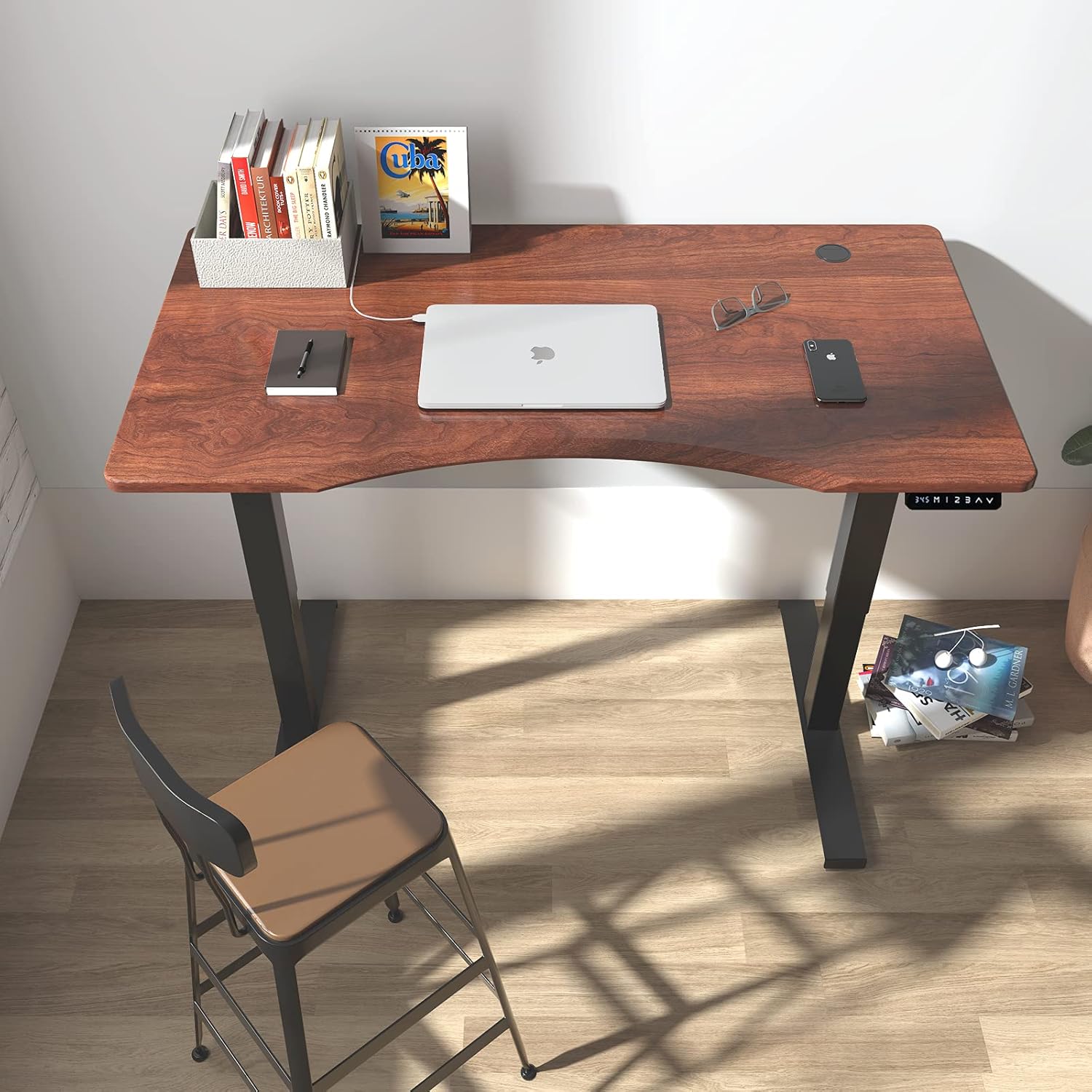 Coolvie Electric Standing Desk, 52x28 Inch Whole-Piece Board Adjustable Height Desk, Sit Stand Computer Desk for Home Office, Easy Assembly in Minutes, Solid Black Frame/Espresso Top