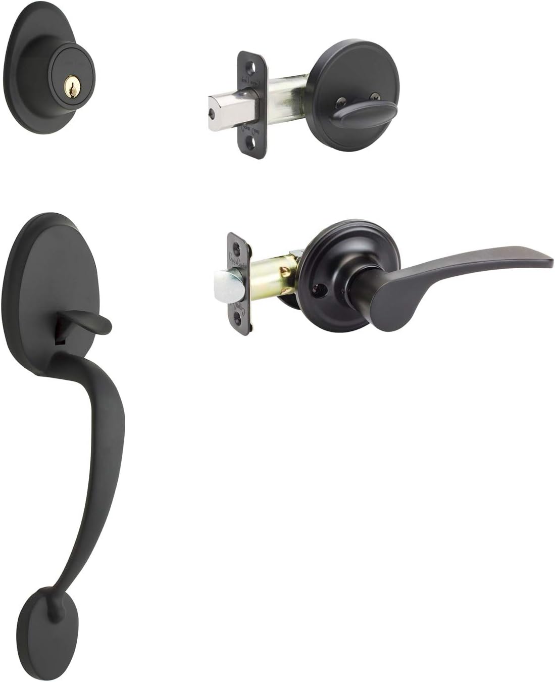 Copper Creek CZ2610xKLL-BC Mid Century Modern Front Door Handle Set with Left Hand Scandinavian Lever Trim, Black