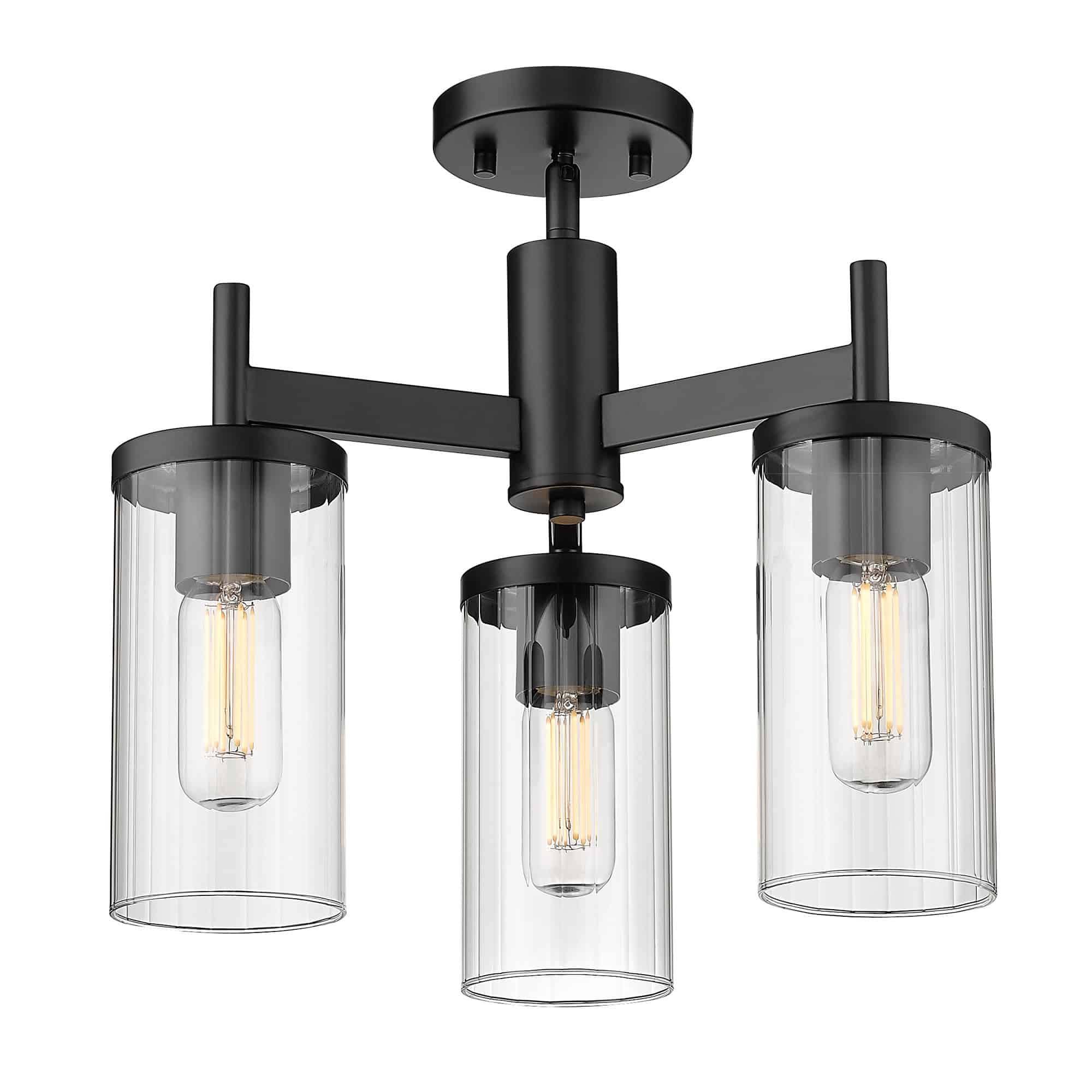 Golden Lighting 7011-3SF BLK-CLR Winslett 3 Light Semi-Flush in Matte Black