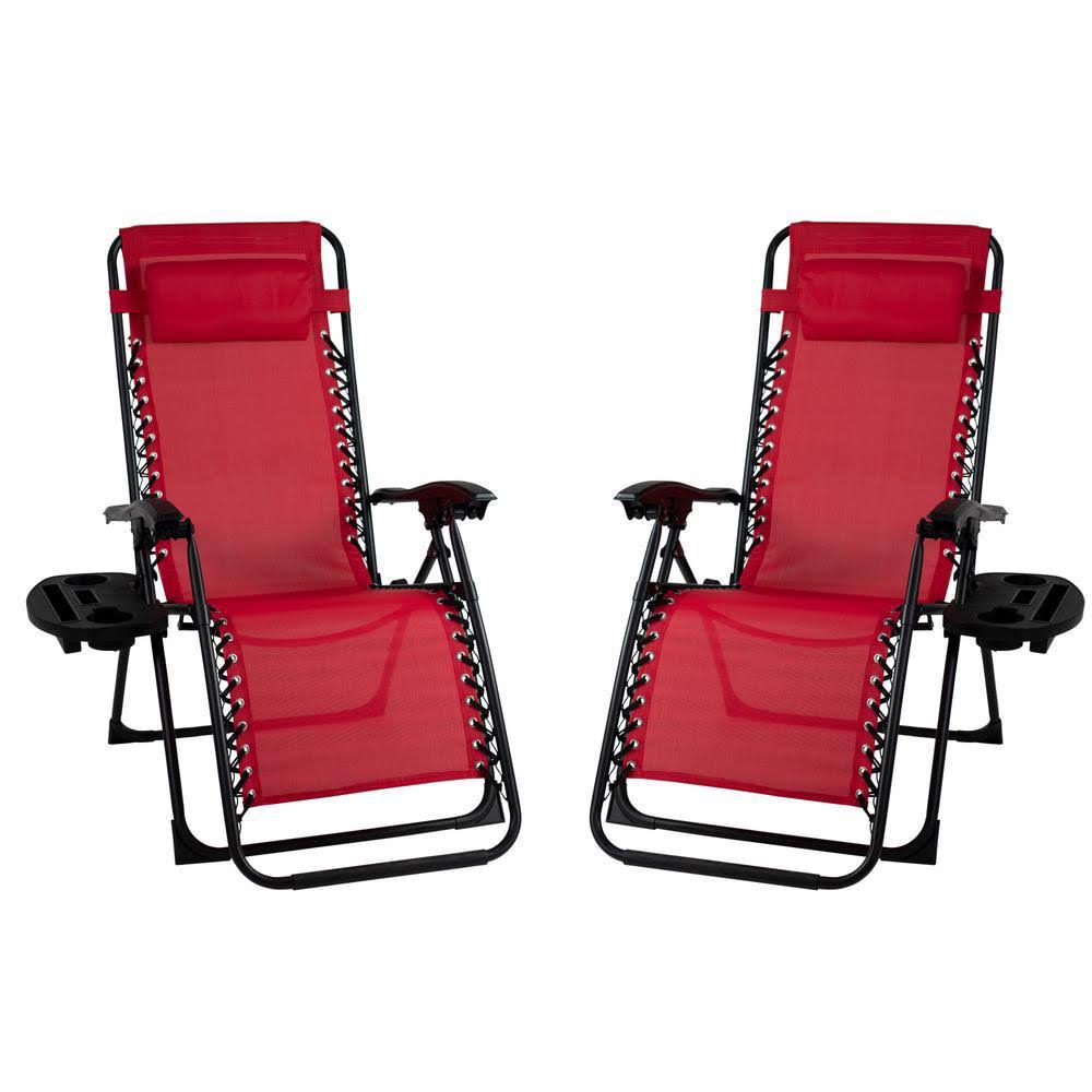Patio Premeir Metal Outdoor Recliner Gravity Chairs in Red (2-Pack)