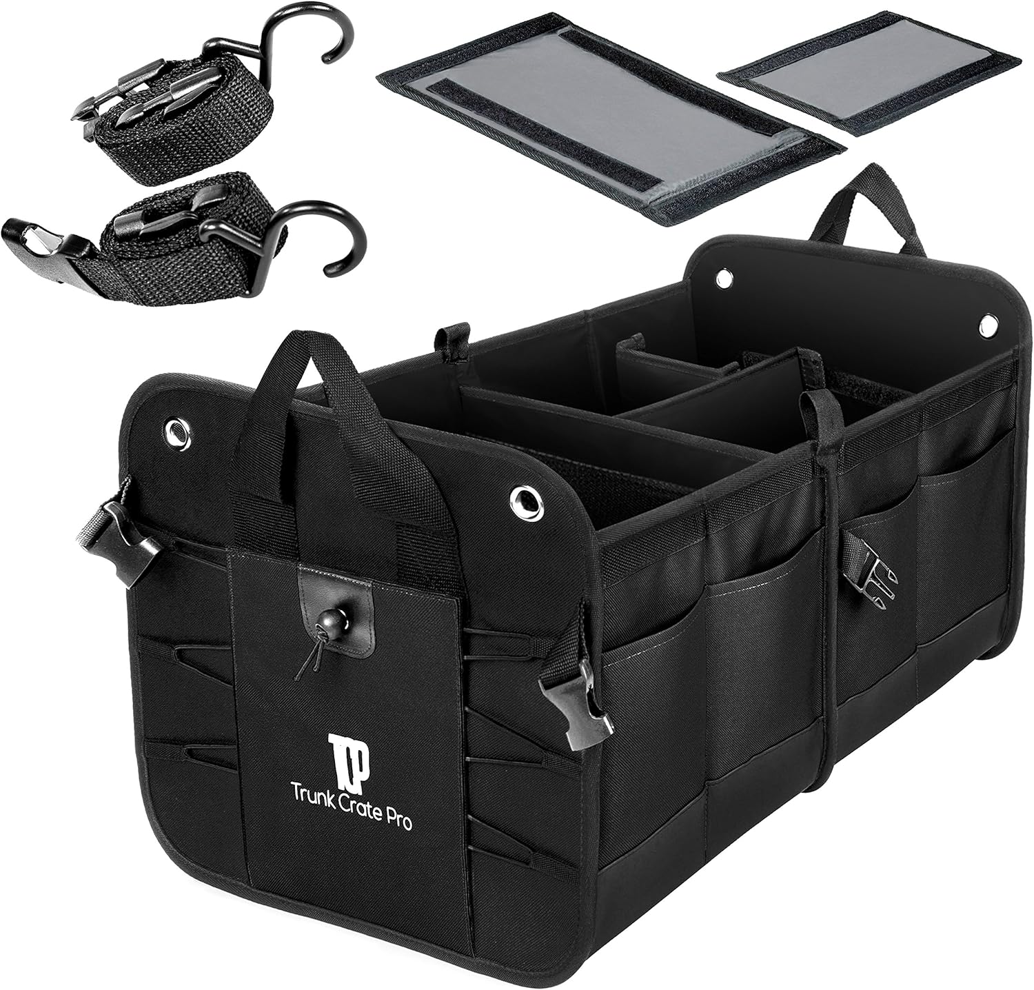 Trunkcratepro Collapsible Portable Multi Compartments Trunk Organizer, Black Pack of 2