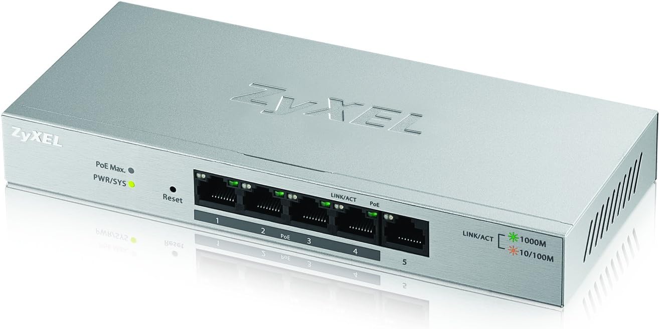 ZyXEL 8-Port Gigabit Ethernet Smart Managed PoE Switch with 77 Watt Budget - Fanless Design and 2 SFP Ports [GS1900-10HP], Black, 77W PoE+