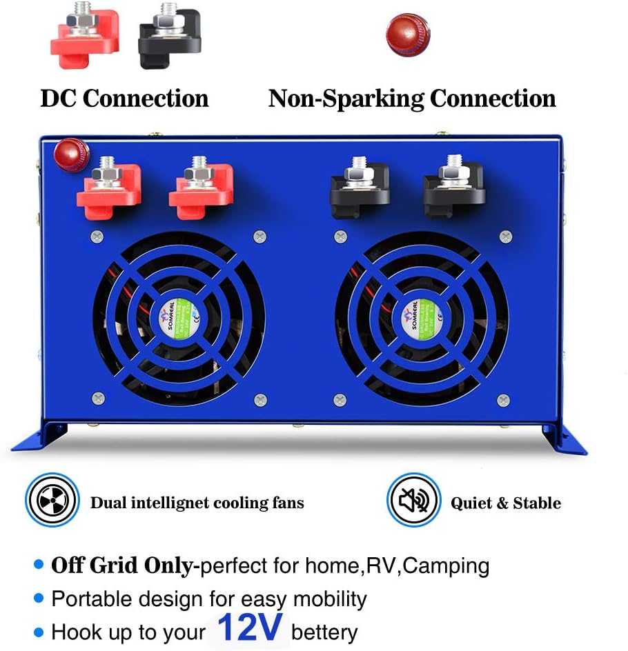 XYZ INVT 6000w Power Inverter Pure Sine Wave Inverter 12v dc to ac 110v 120v Remote Switch Peak 12000w Heavy Duty for Off Grid Solar Power System Home Emergency (6000w12v)