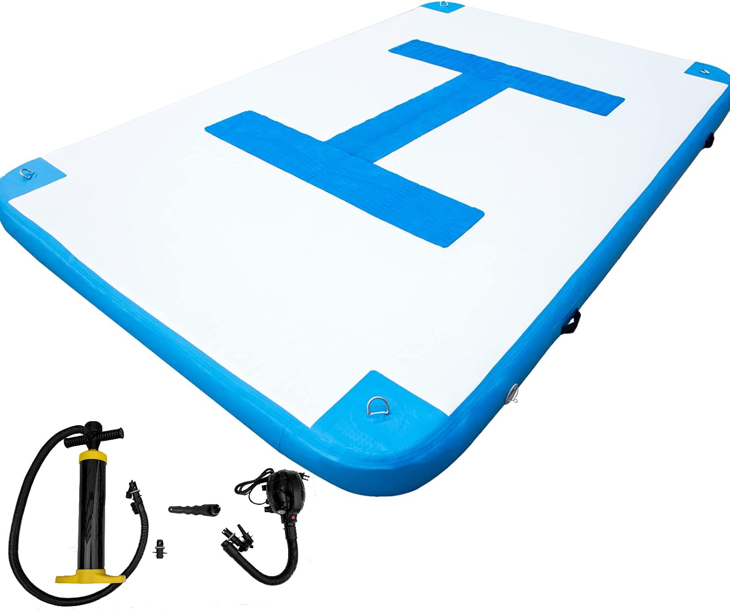 Happybuy Inflatable Floating Dock 10 x 6.5 ft, Inflatable Dock Platform with Electric Air Pump, Inflatable Swim Platform 6 Inch Thick, Floating Dock 5-6 People, Floating Platform for Pool Beach Ocean