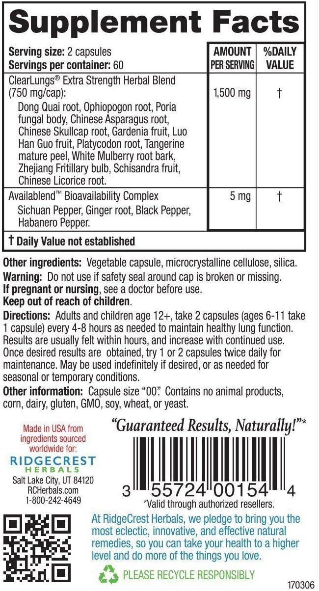 Ridgecrest Clearlungs X-Strength 120 Cap Pack of 2