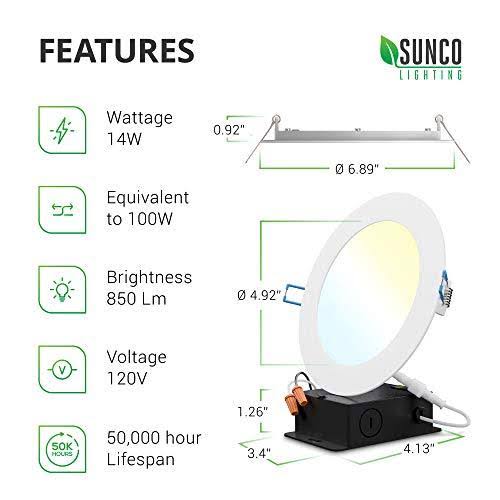 Sunco Lighting 4 Pack 6 inch Slim LED Downlight with Junction Box, Select from