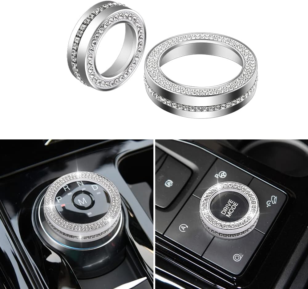YFRAUTO Center Covers for 2020 2021 2022 Ford Explorer Accessories Bling Center Console Knobs Crystal Metal Interior Stickers Silver 2PCS