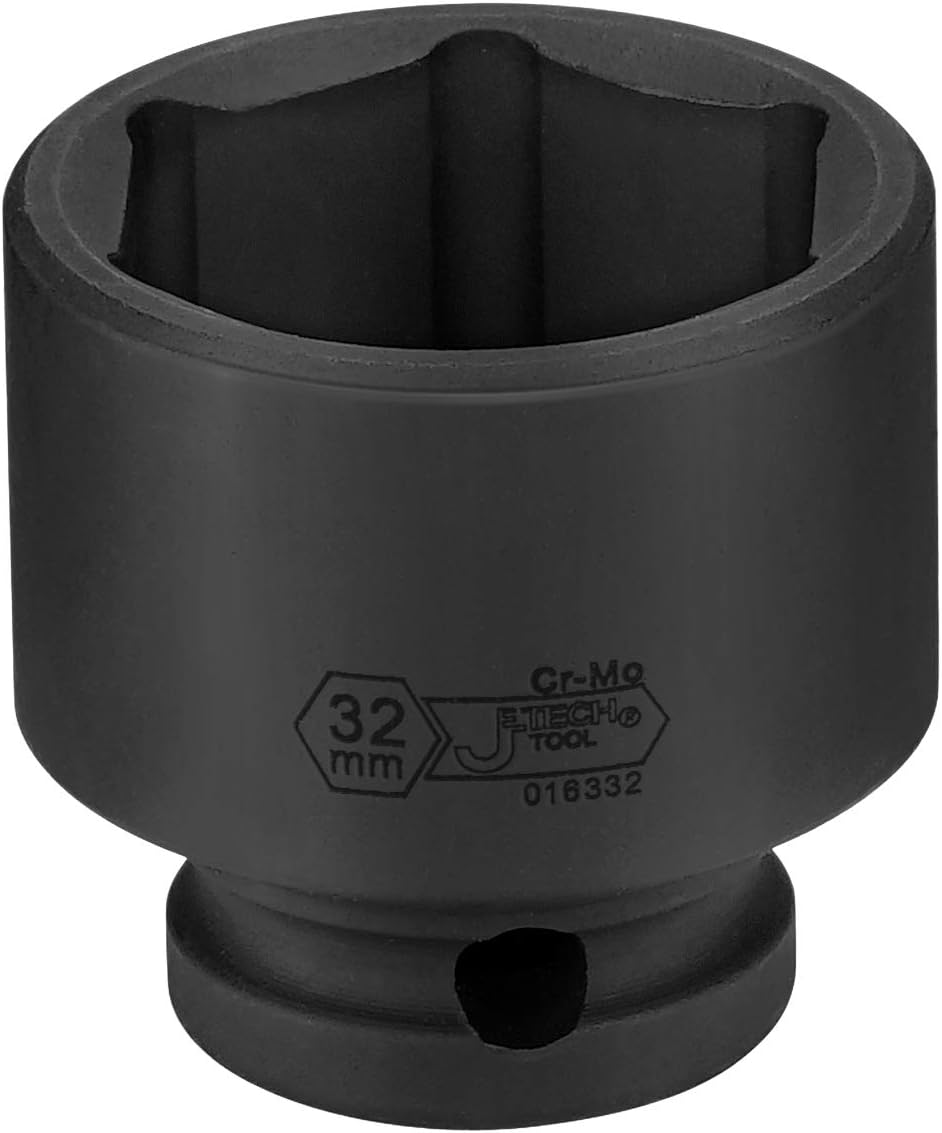 Jetech 1/2 Inch Drive 32mm Standard Impact Socket, Made with Chrome Molybdenum Alloy Steel, Heat Treated, 6-Point Design, Metric
