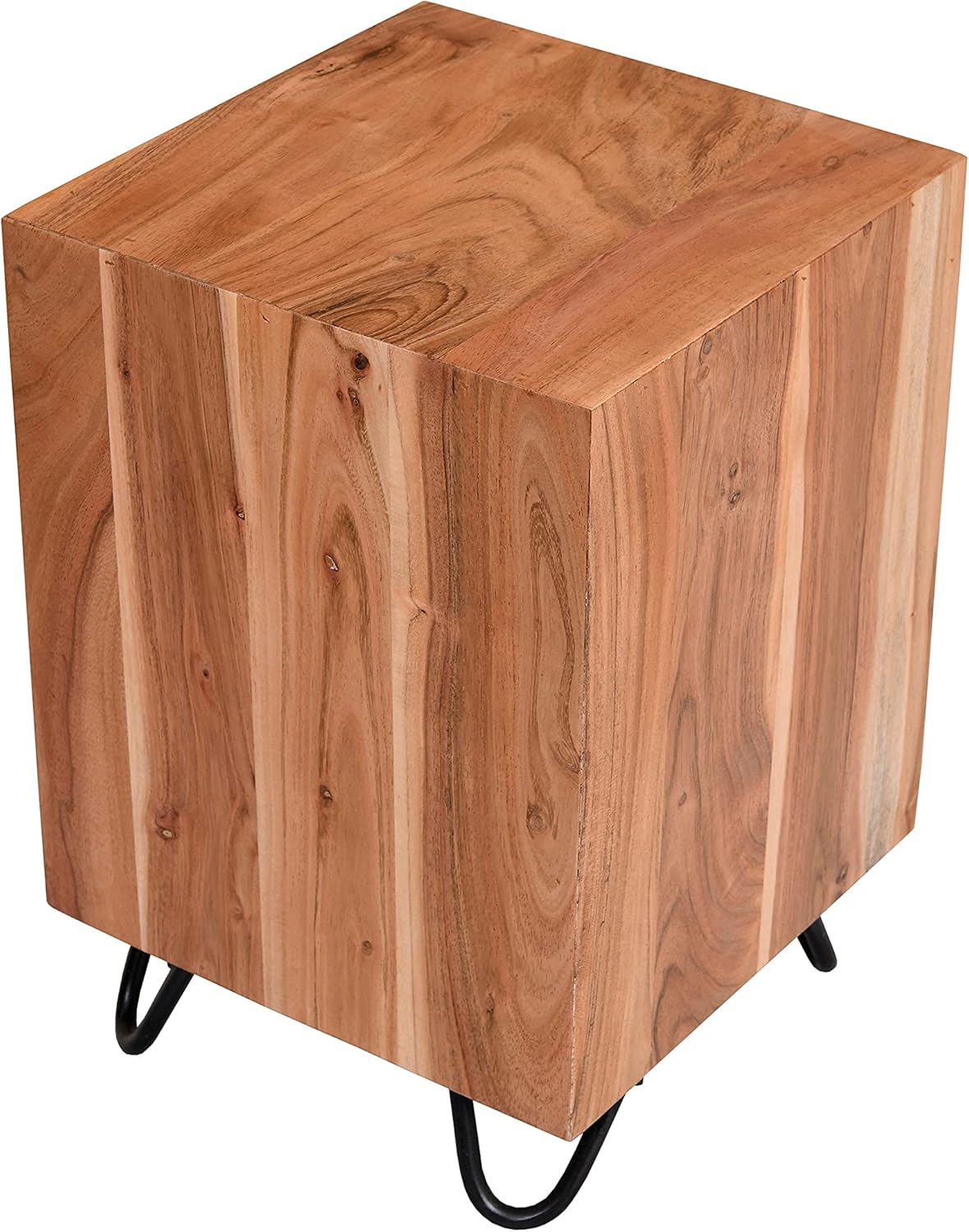 The Urban Port 16-Inch Wooden Accent Bedside End Table with Metal Hairpin Legs, Brown and Black