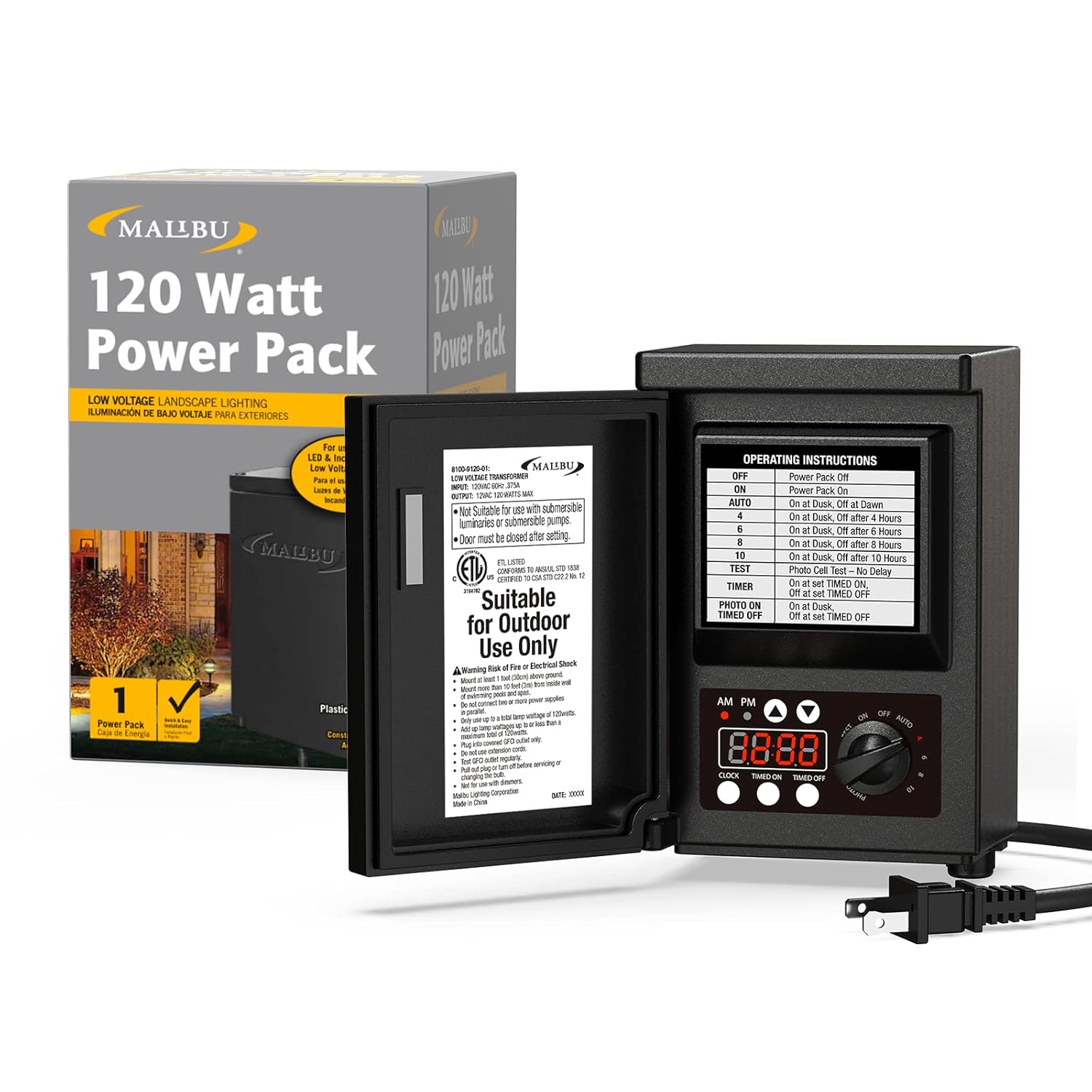 Low Voltage Transformer 120 watt Malibu Outdoor Transformer Output 12V AC for Landscape Lighting and Outdoor Lighting