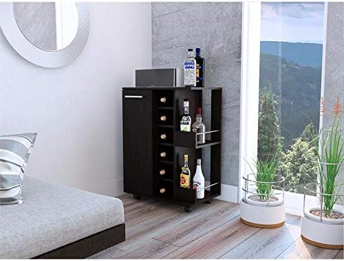 TUHOME Black Modern Engineered Wood Bar Cart Cabinet