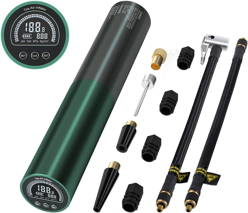 ICARMAINT Cordless Portable Tire Inflator, Bike Air Pump with Digital Gauge & Bright LED Light, 110V AC/12V DC 140 PSI Mini Tire Pump for Car, Motorcycle and Bike