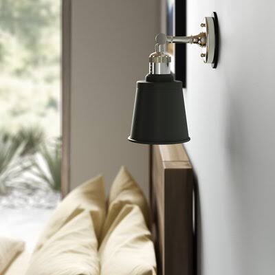 Lavender Hill 1-Light Dimmable Armed Sconce Three Posts Finish: Polished Nickel/Matte Black, Shade Color: Matte Black