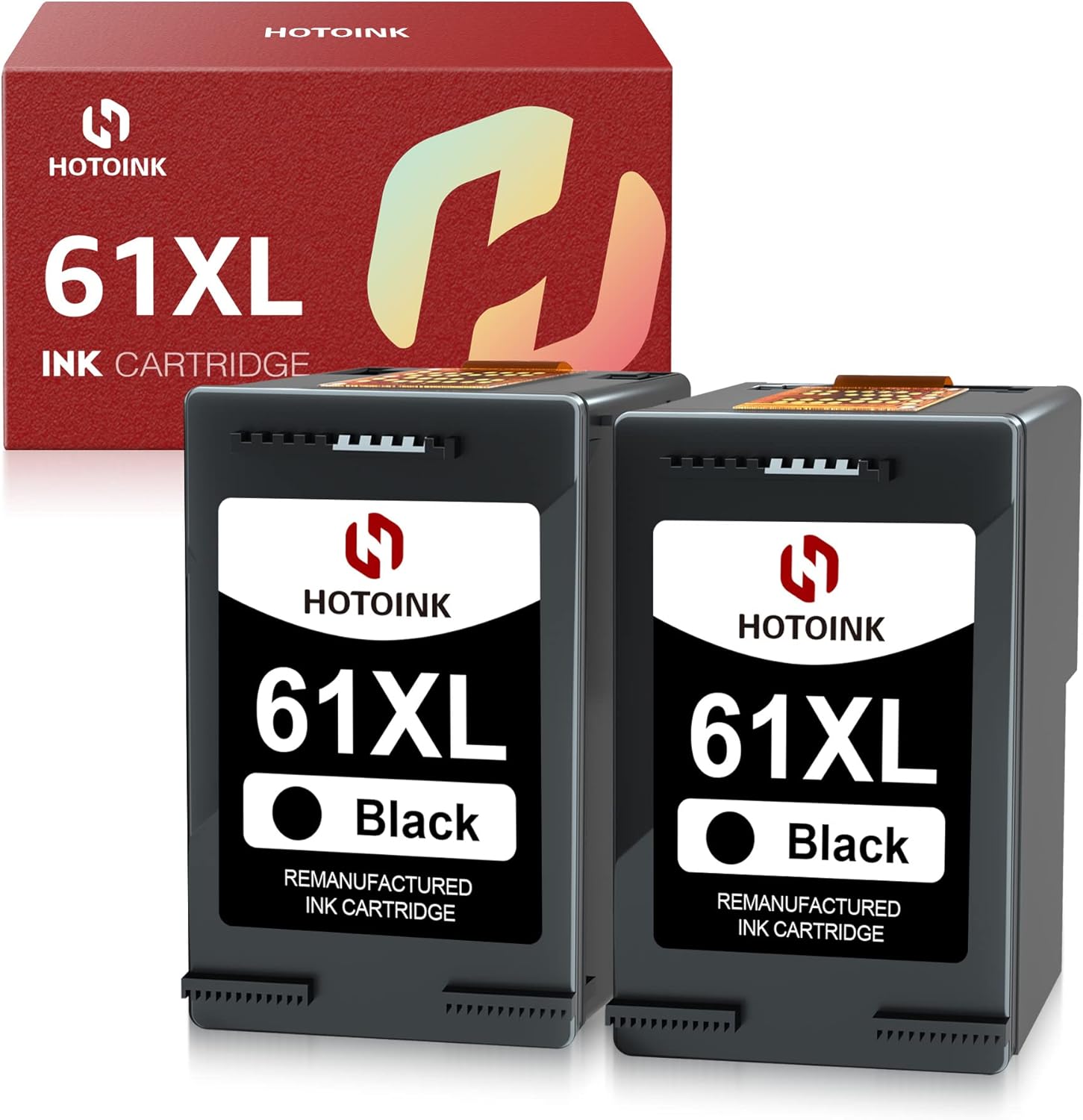 HOTOINK Remanufactured Ink Cartridges Replacement for HP 61XL 61 XL for HP Envy 4500 5530 5534 5535 DeskJet 2540 1000 1010 3050 3510 1512 1510 1056 OfficeJet 4630 4635 2620 Printer Ink (2 Black) Pack of 2