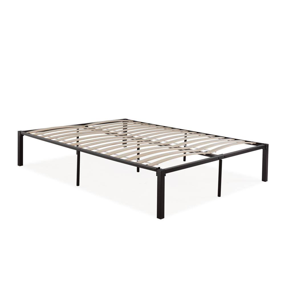 Handy Living Quick Assembly Twin Black Metal Bed Frame with Wood Slats
