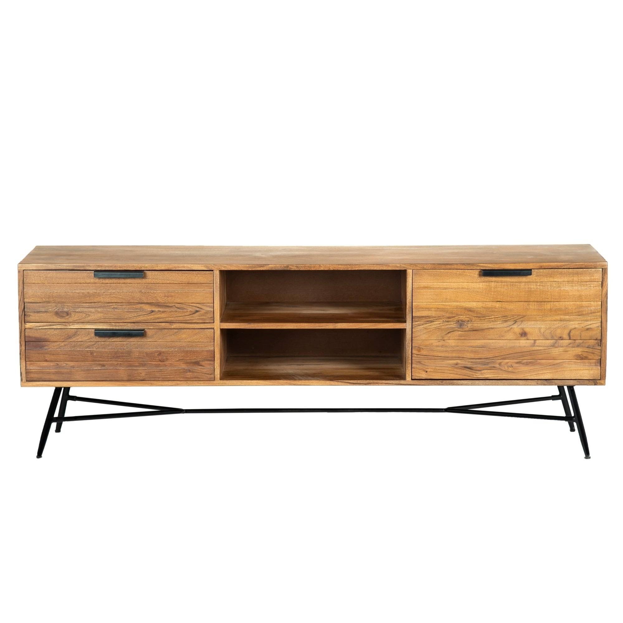 The Urban Port Roomy Brown and Black Wooden Media Console with Slanted Metal Base