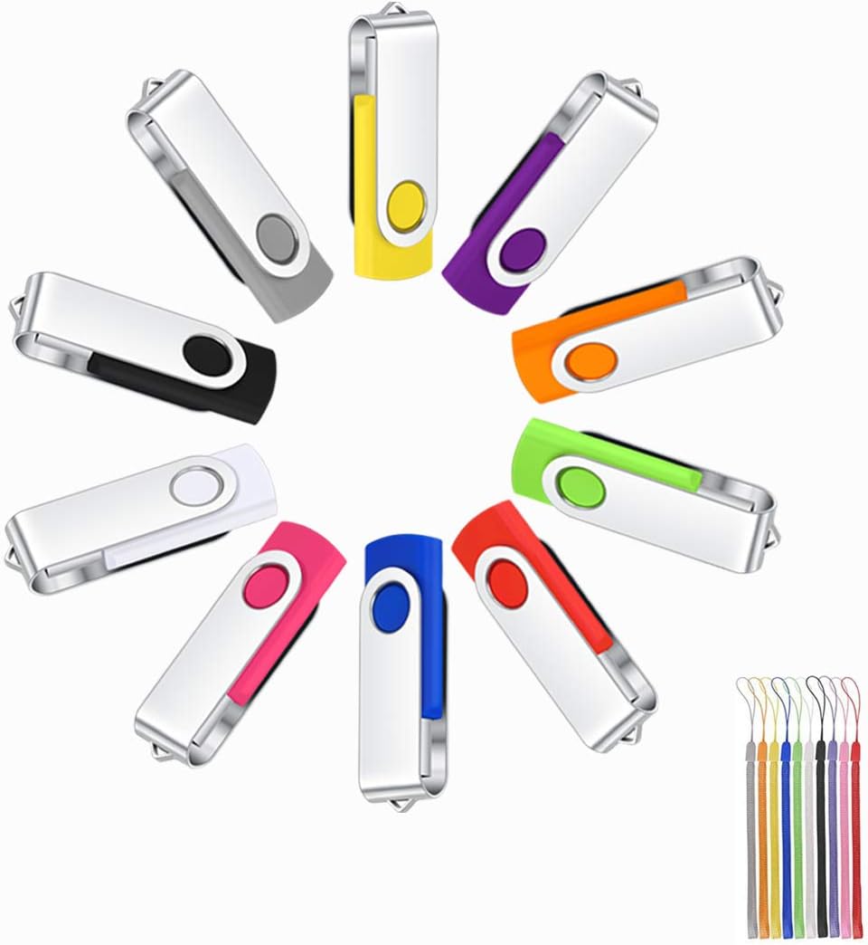 4G Flash Drive USB Drive Bulk Thumb Drive Bulk 50 Pack Memory Stick Viewfun Jump Drive with LED Indicator and lanyards(4Gig,10 Multi-Colors)