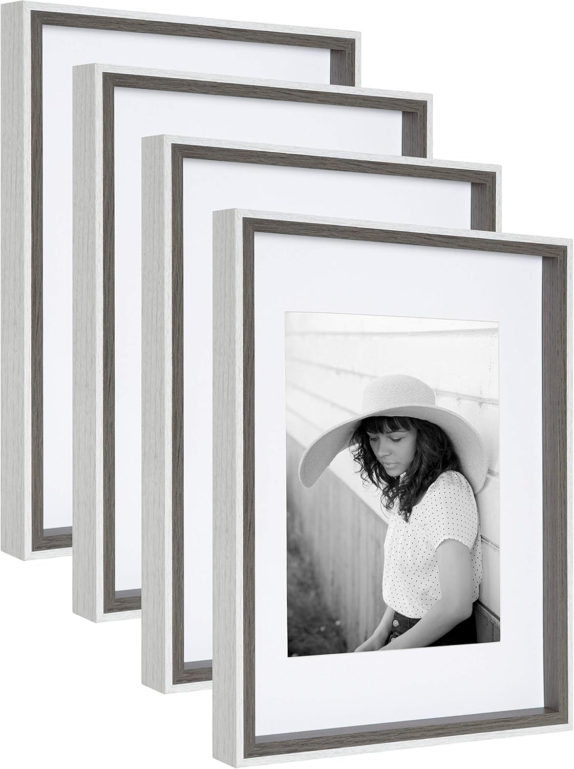 Kate and Laurel Gibson Photo Frame Set, 11x14 matted to 8x10, Gray, 4 Count Pack of 2