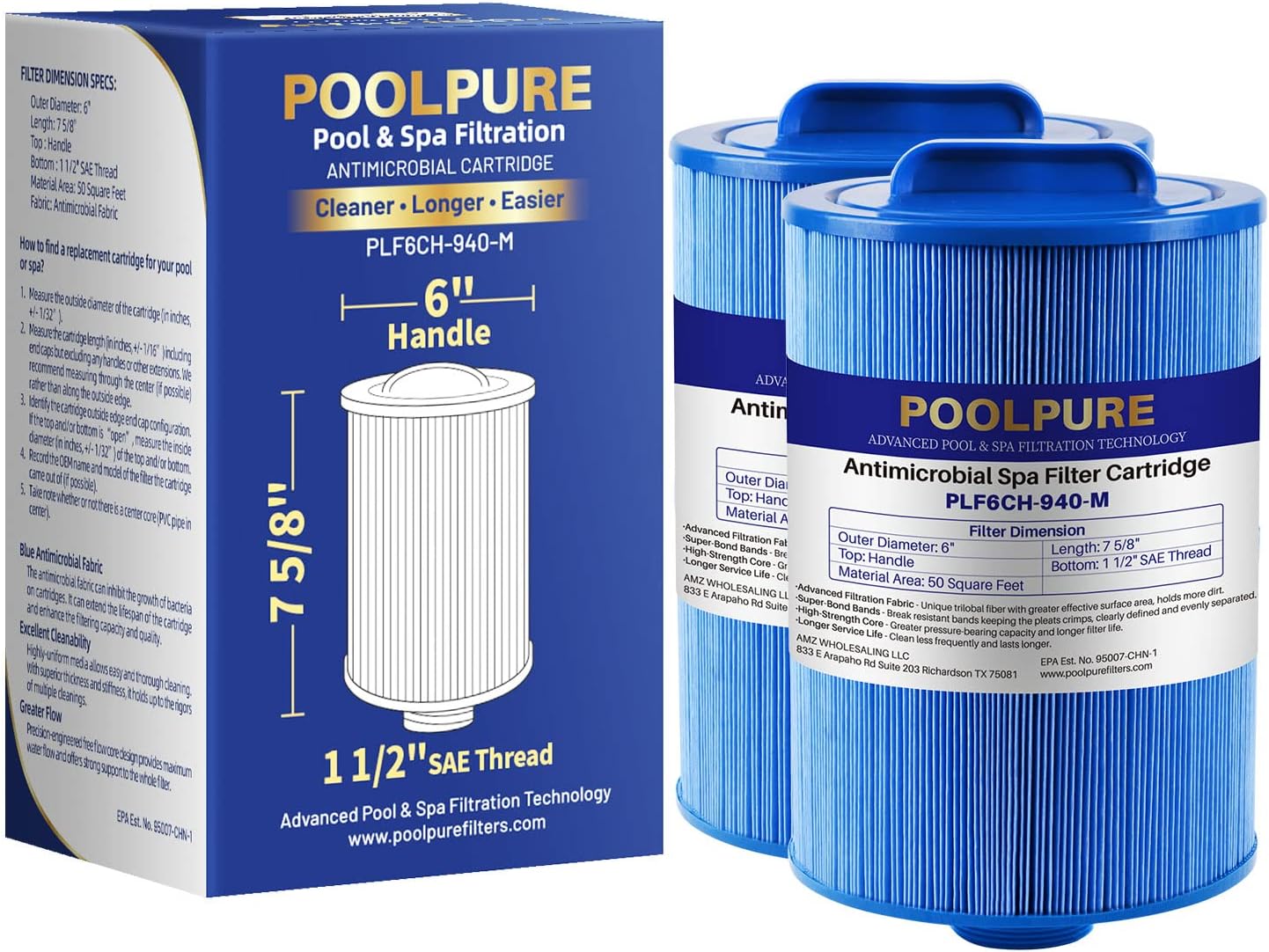 POOLPURE 6CH-940RA Spa Filter Replaces Pleatco PWW50P3-M(1 1/2