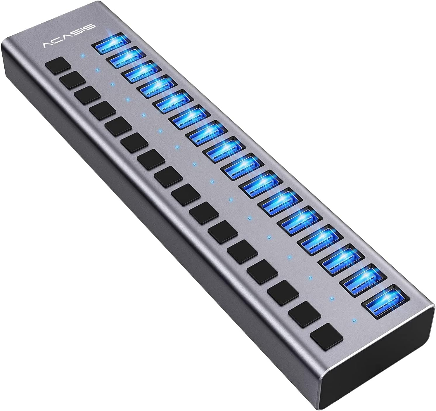 ACASIS Powered USB Hub 16 Ports USB 3.0 Data Hub with Individual On/Off Switches and 12V7.5A 90W Power Adapter USB Hub 3.0 Splitter for Laptop, PC, Computer, Mobile HDD, Flash Drive and More