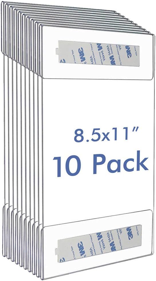 Niubee 8.5x11 inch Wall Mount Acrylic Sign Holder with 3M Tape Adhesive for Office, Home, Store, Restaurant-No Drilling (10 Pack) Pack of 2