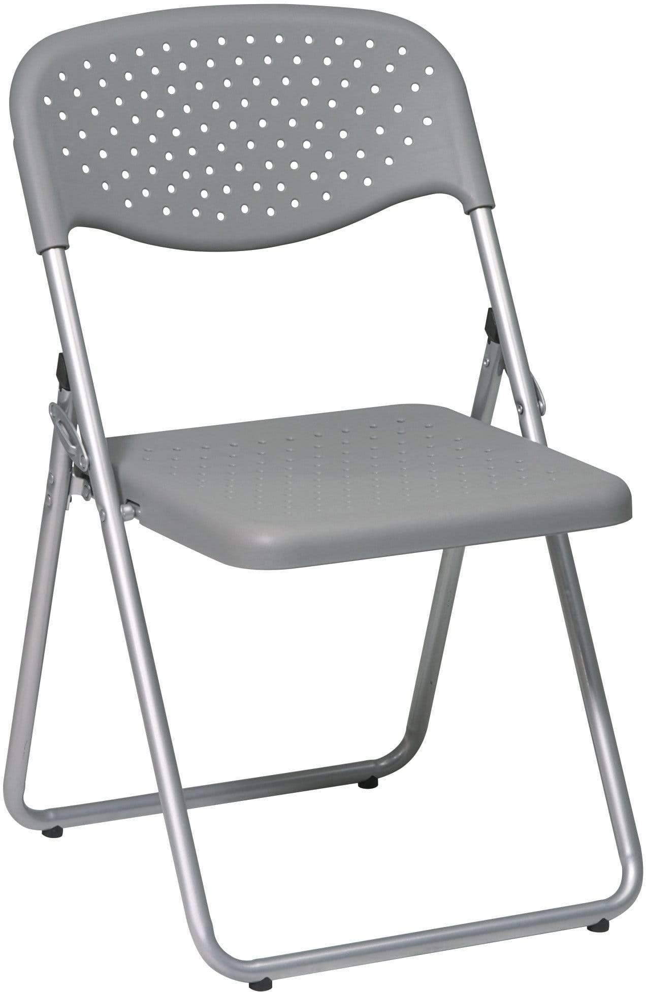 Office Star Folding Chair with Gray Plastic Seat and Back and Silver Frame - Set of 4