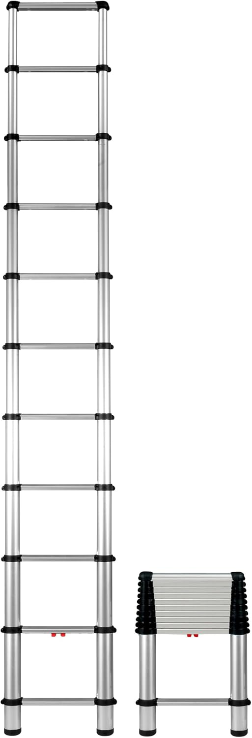 Telesteps 1400E Fully Automatic Telescoping Ladder, with Patented One Touch Release, OSHA Compliant 10.5 ft Extended Height, Up to 14 ft Reach May be Possible, Telescoping Extension Ladder
