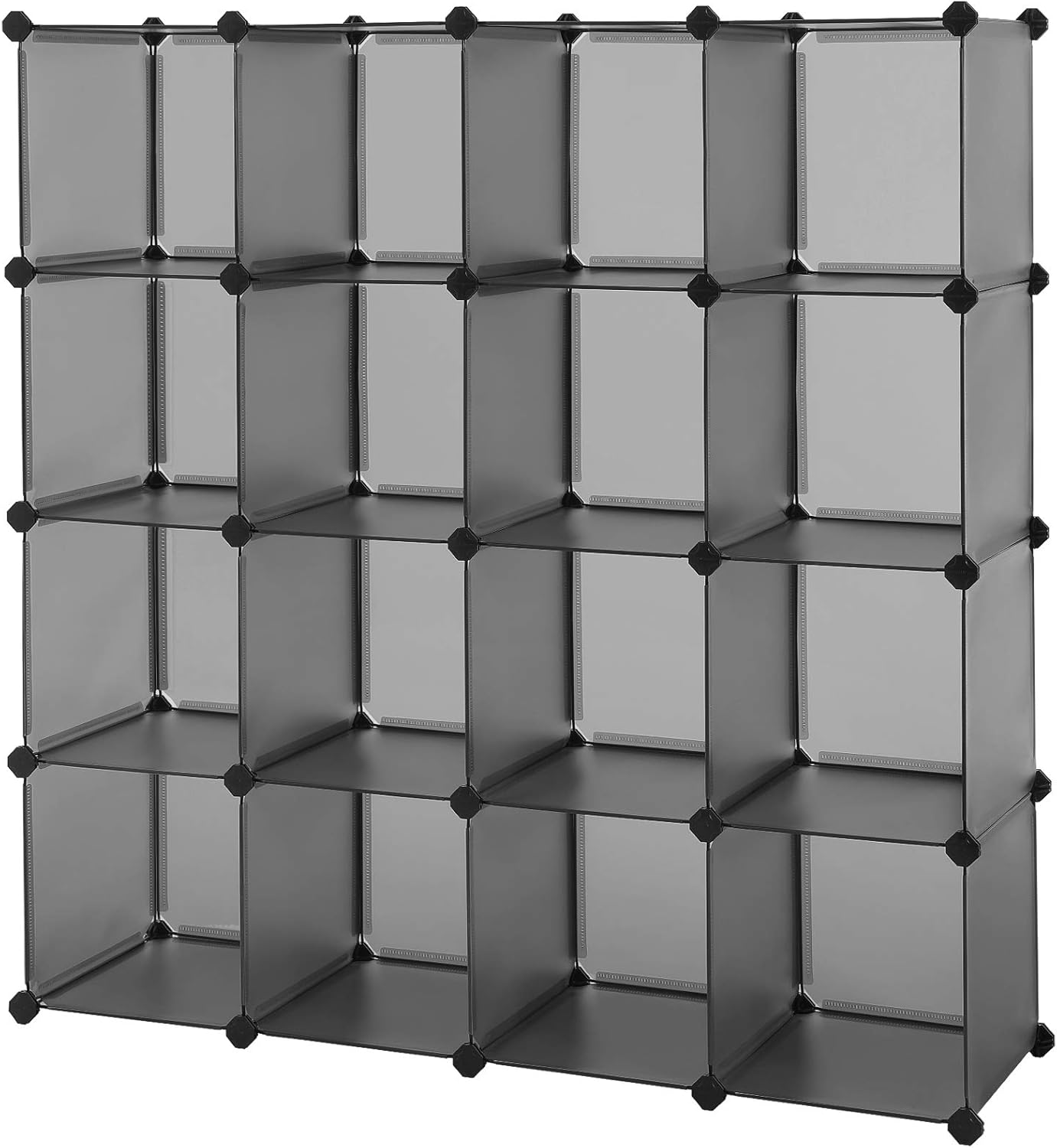 SONGMICS Cube Storage Organizer, 16-Cube Book Shelf, DIY Plastic Closet Cabinet, Modular Bookcase, Storage Shelving for Bedroom, Living Room, Office, 48.4 L x 12.2 W x 48.4 H Inches, Gray ULPC442G01 Pack of 2