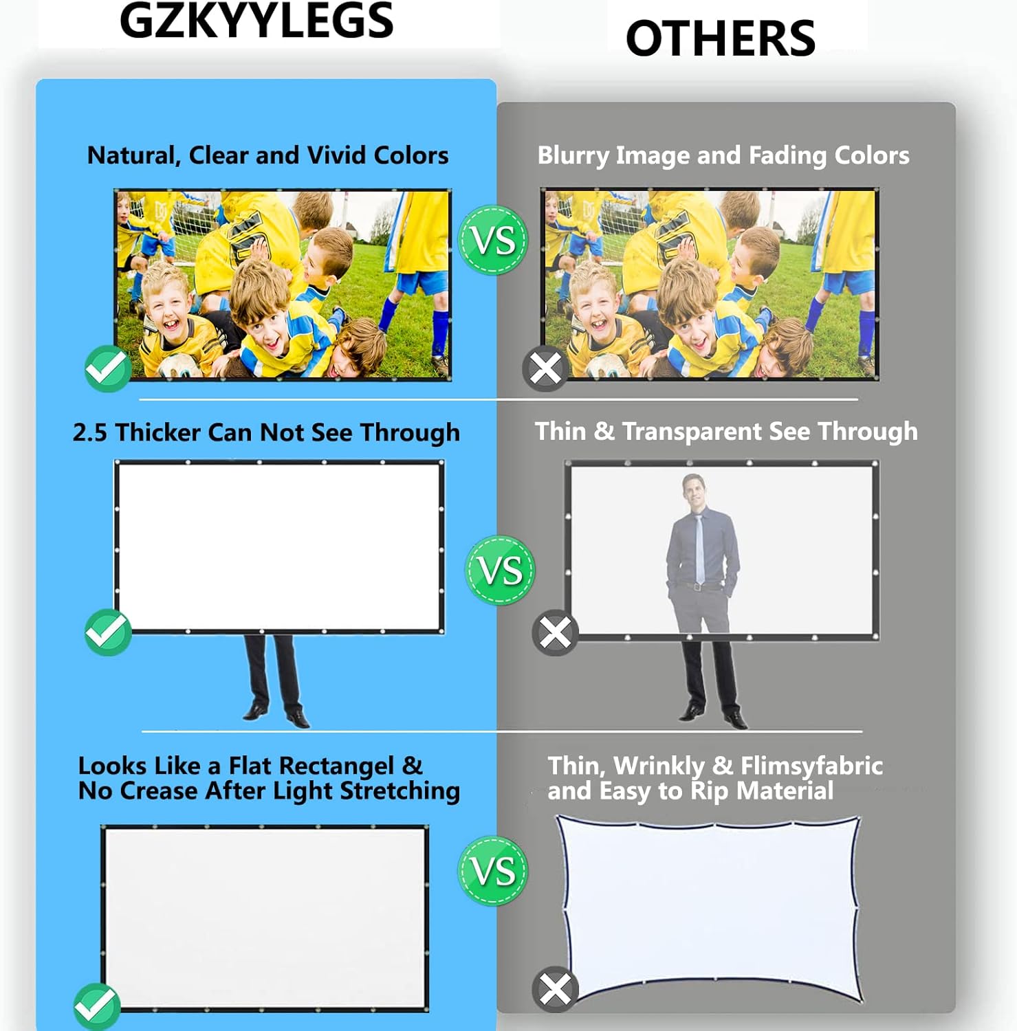 Projector Screen with Stand 120 Inch Foldable Portable Movie Screen 16：9 HD 4K Double Sided Projection Movies Screen with Carry Bag for Indoor Outdoor Home Theater Backyard Cinema Travel