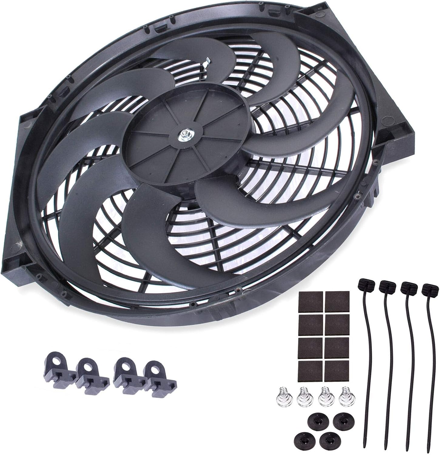 MACHSWON Universal 12 Inch 80W Electric Cooling Fan Heat Dissipation Slim Fan 12 Inch Slim Fan Condenser Electric Push Pull Car Cooling Fan Modified Universal Car Electric Cooler Mounting Kits Slim